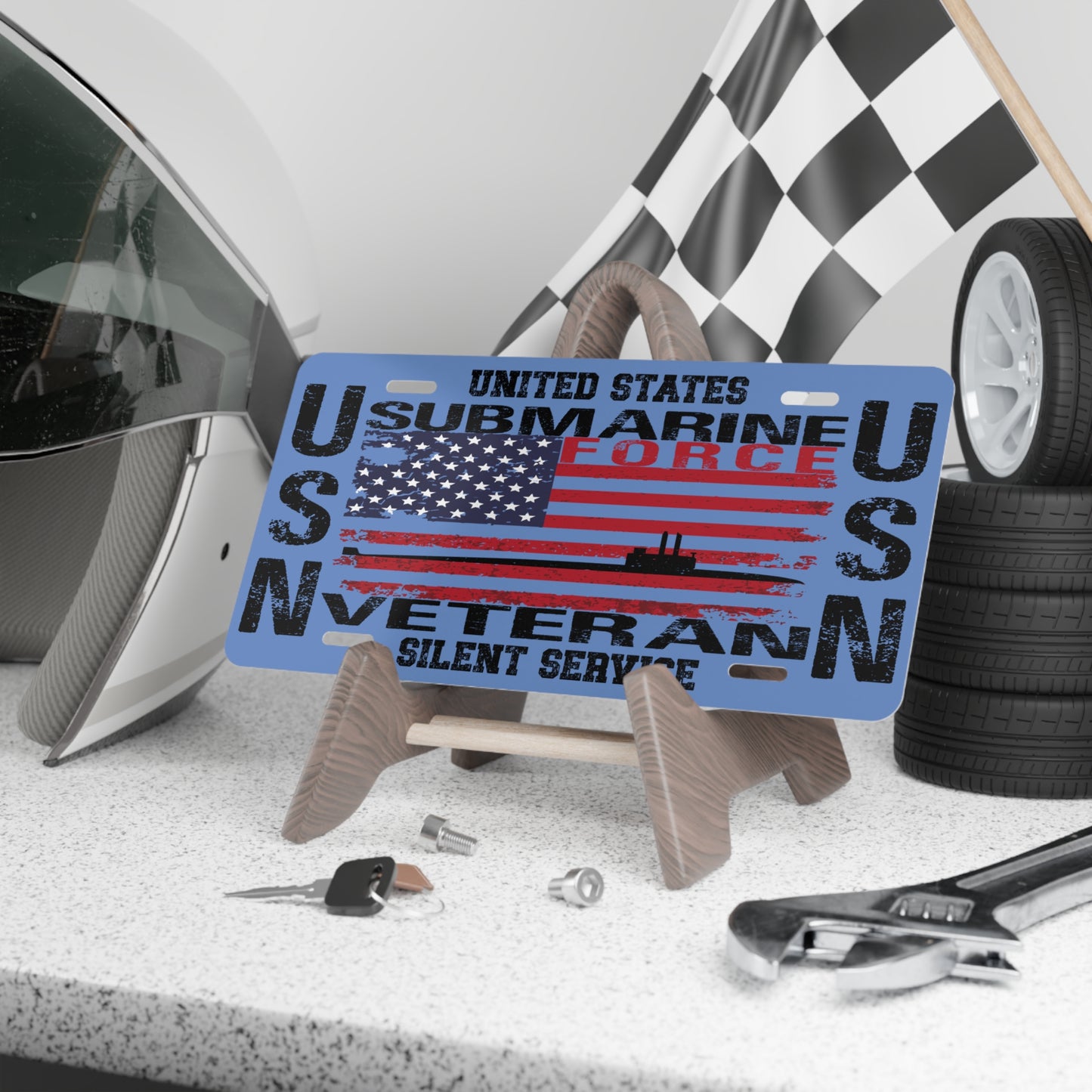 United States Navy Submarine Force Veteran Silent Service USA Flag Vanity License Plate