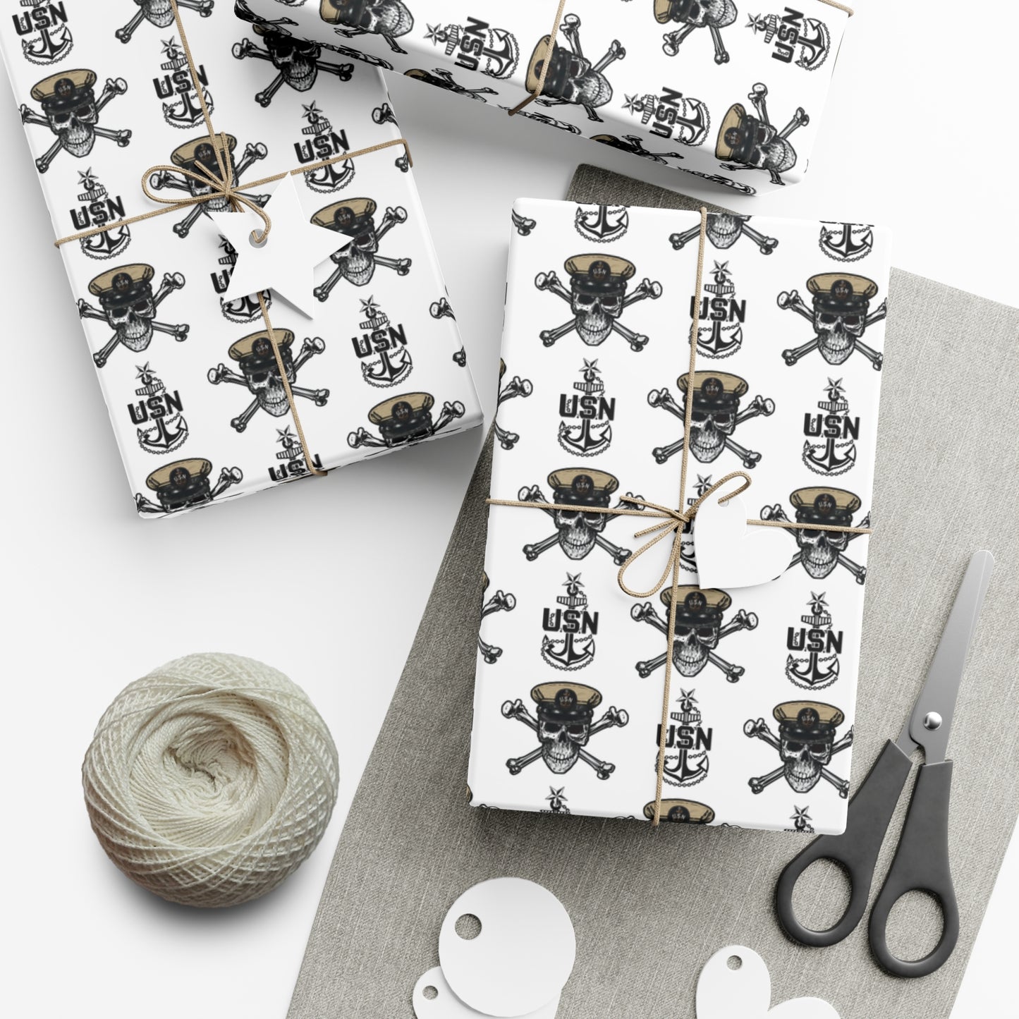 United States Navy Senior Chief Skull & Crossbones with SCPO Anchors White Gift Wrap Papers