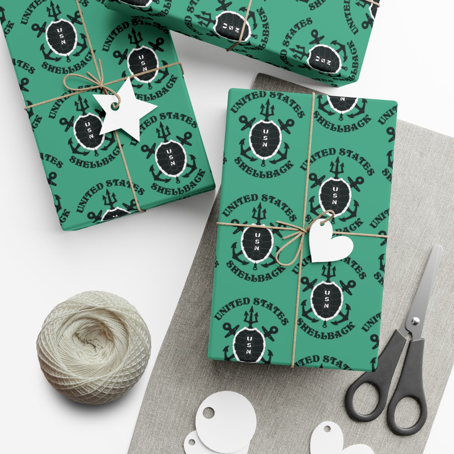 United States Navy Shellback Ancient Order of the Deep Naval Line-crossing Ceremony Black Shell Seafoam Green Gift Wrap Papers