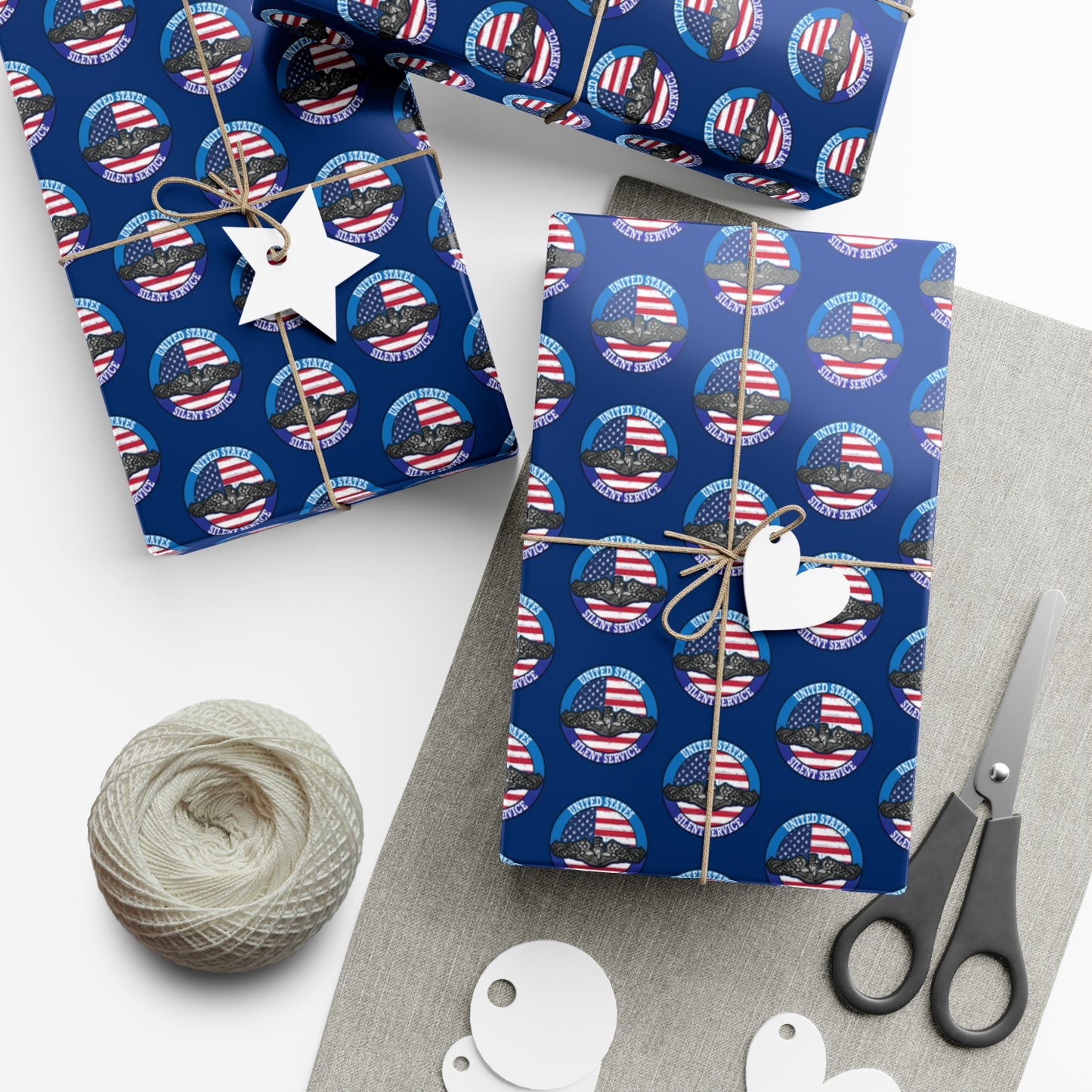 United States Navy Submarine Force Silent Service Silver Dolphins Blue Gift Wrap Papers