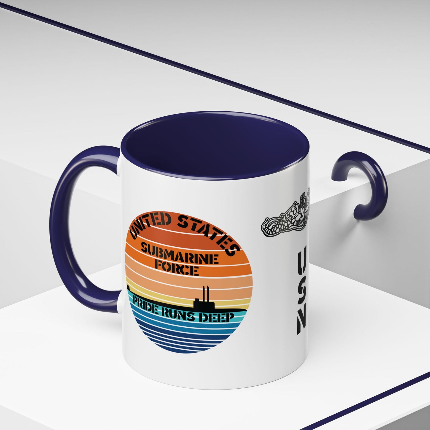 Sunset United States Navy Submarine Force Pride Runs Deep Accent Coffee Mugs