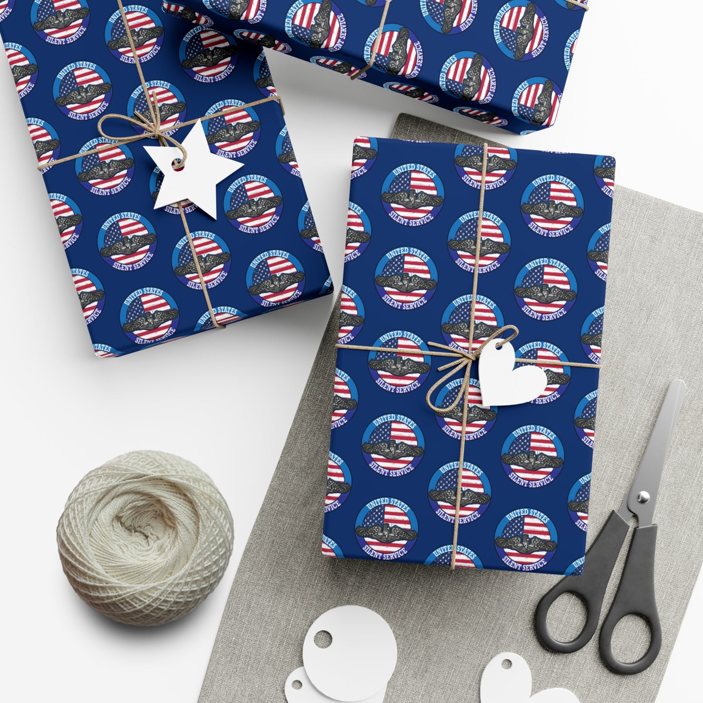 United States Navy Submarine Force Silent Service Silver Dolphins Blue Gift Wrap Papers