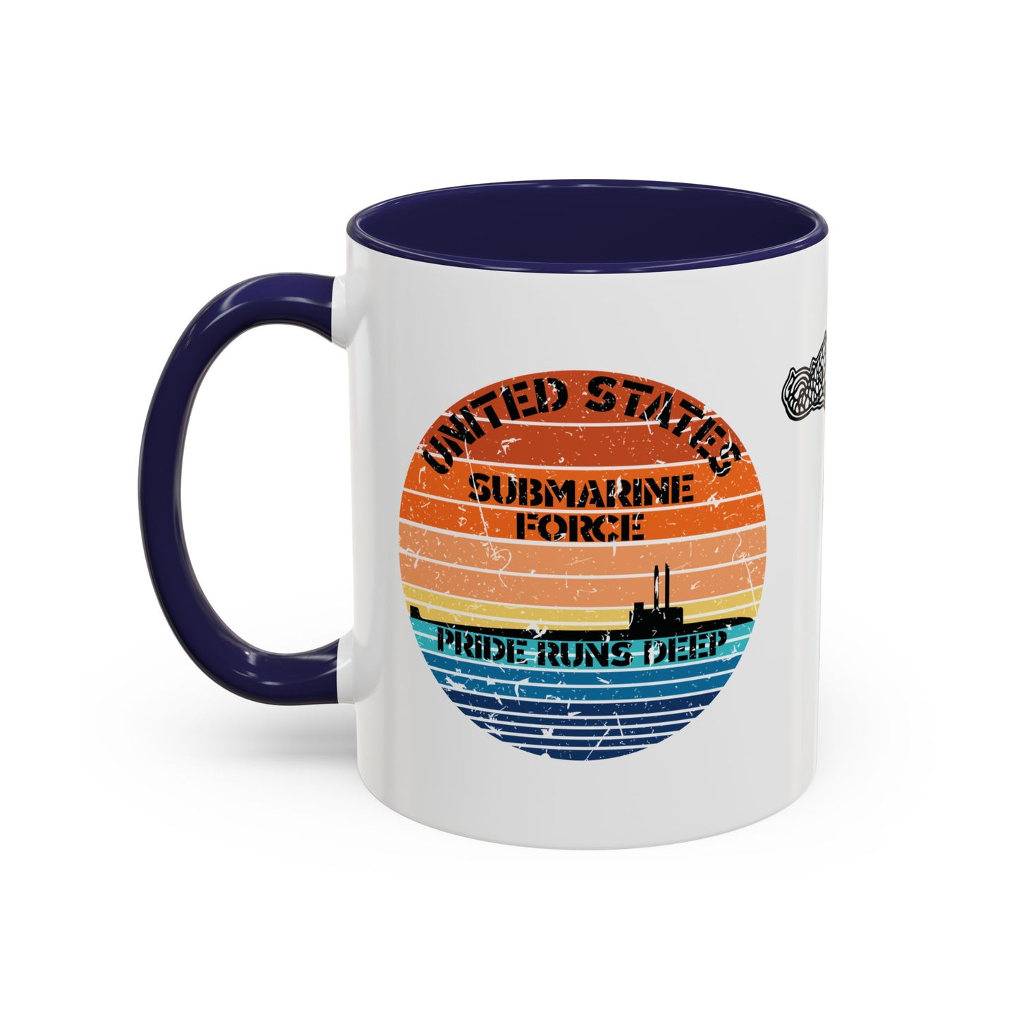 Sunset United States Navy Submarine Force Pride Runs Deep Distressed Accent Coffee Mugs
