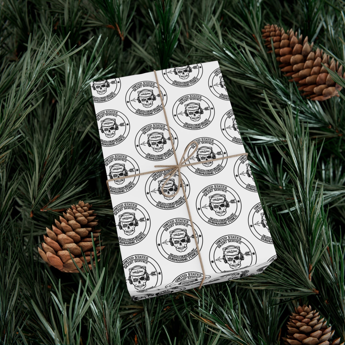 US Navy Submarine Force Silent Service Death From Below Sailor Skull with Dolphins White Gift Wrap Papers
