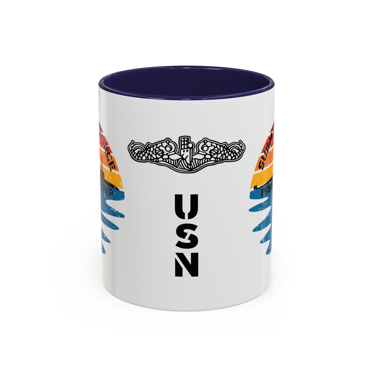Sunrise United States Navy Submarine Force Pride Runs Deep Distressed Accent Coffee Mugs
