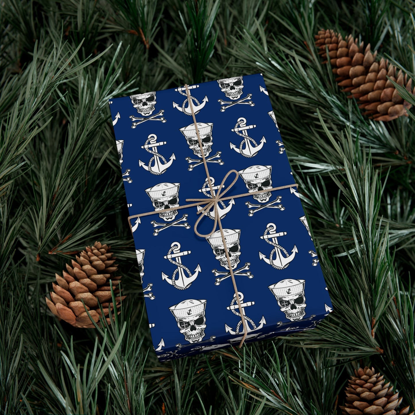 US Navy Sailor Skull Crossbones and Anchors Blue Gift Wrap Papers