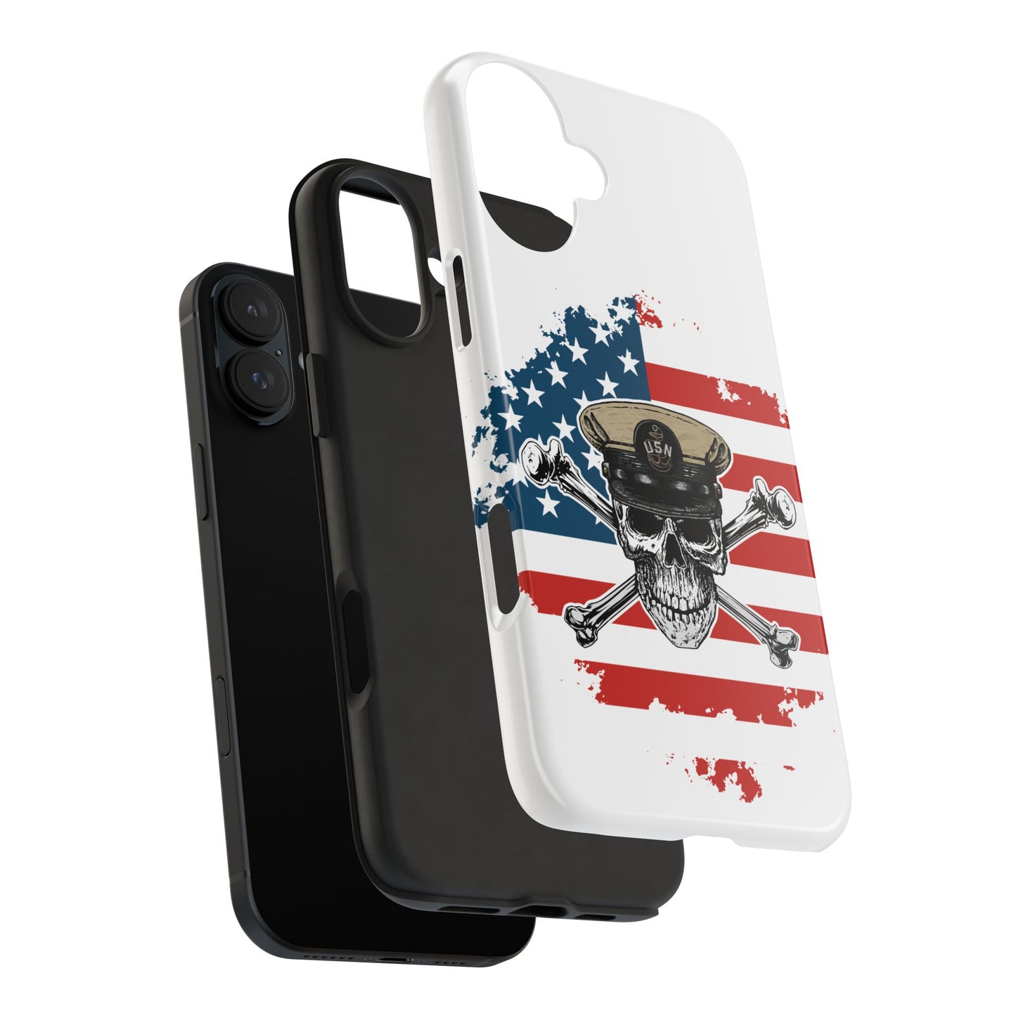 Naval Chief Skull & Crossbones on American Flag White Tough iPhone Case