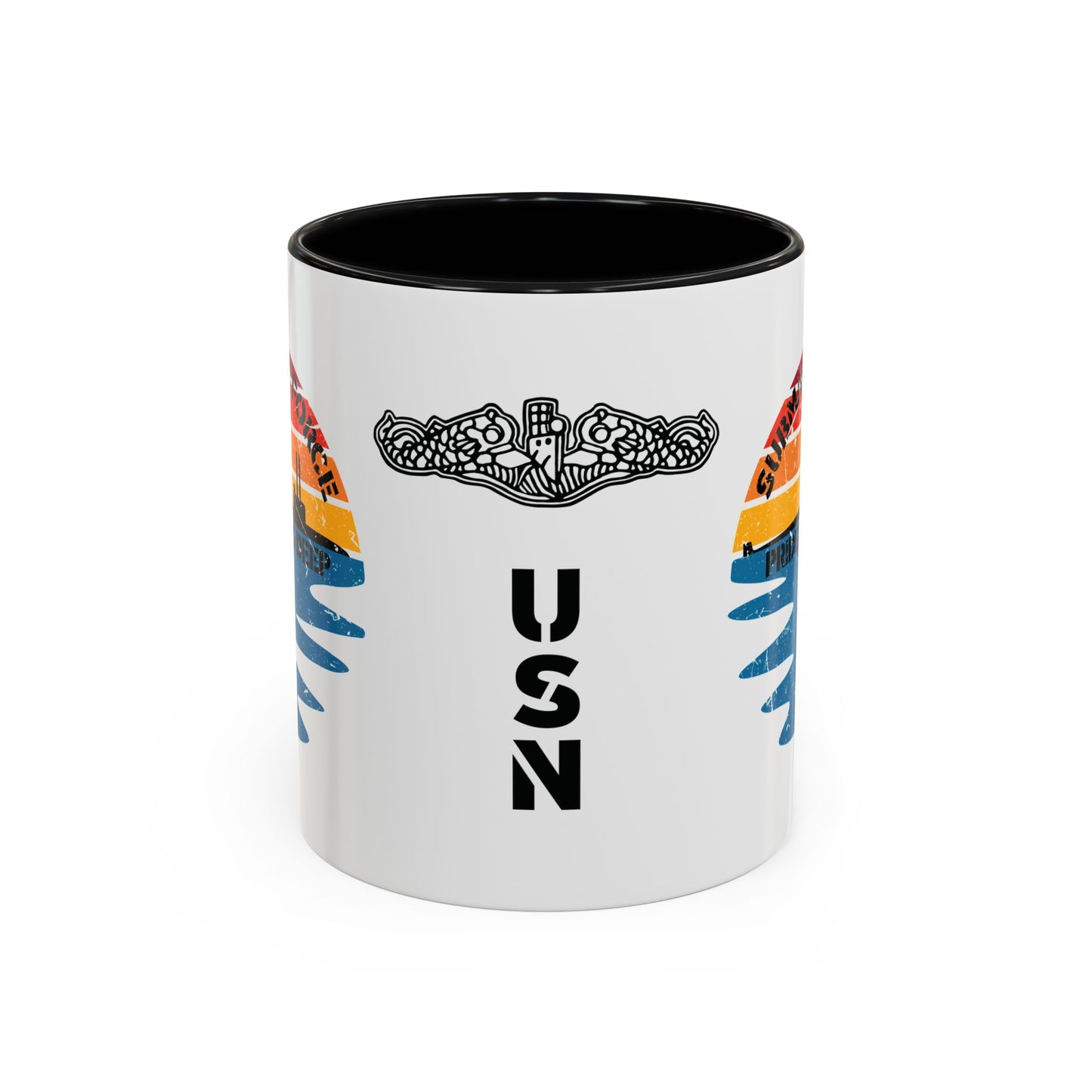 Sunrise United States Navy Submarine Force Pride Runs Deep Distressed Accent Coffee Mugs