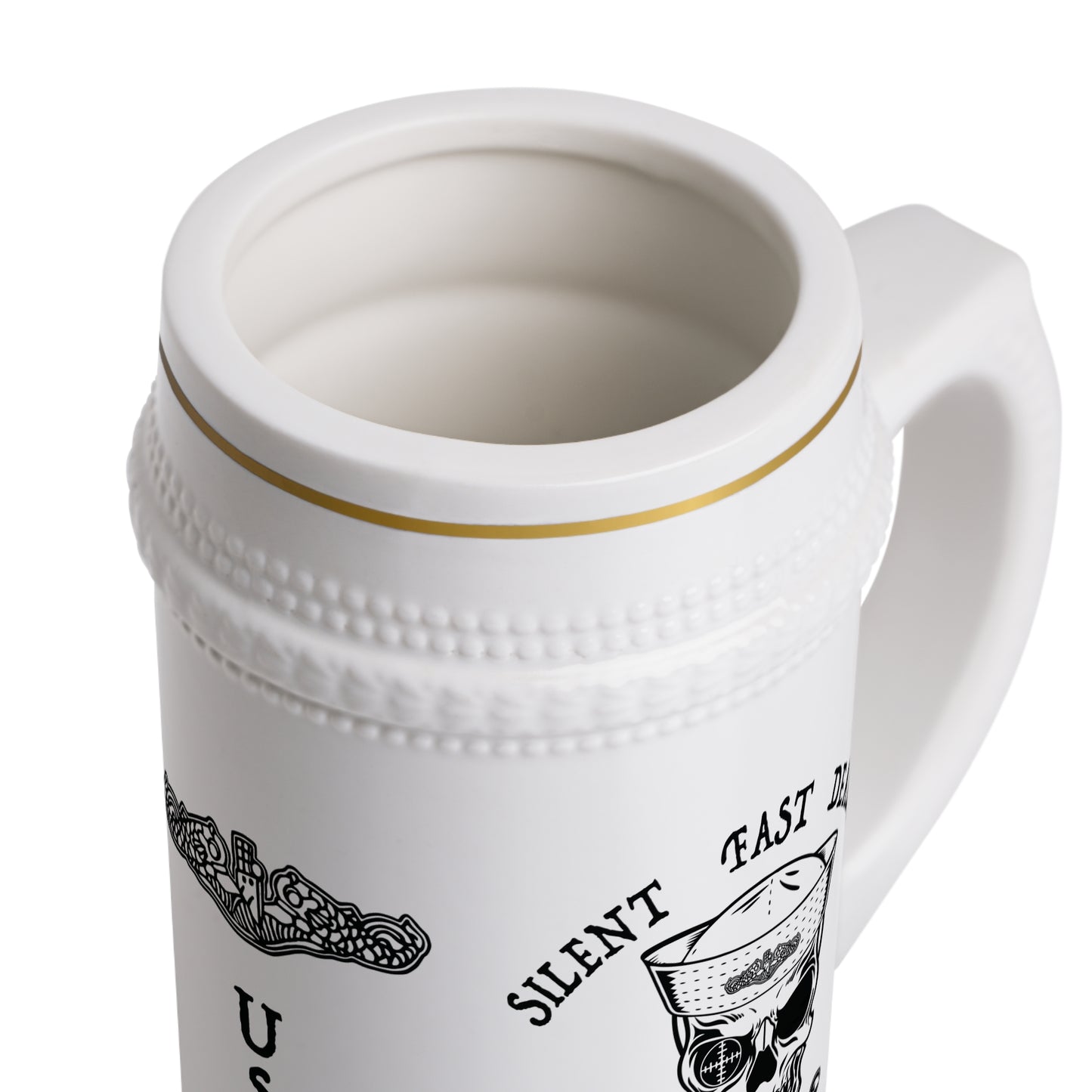 US Navy Submarine Force Skull & Crossbones Sailor Silent Fast Deadly USN Dolphins Drinking Stein Mug