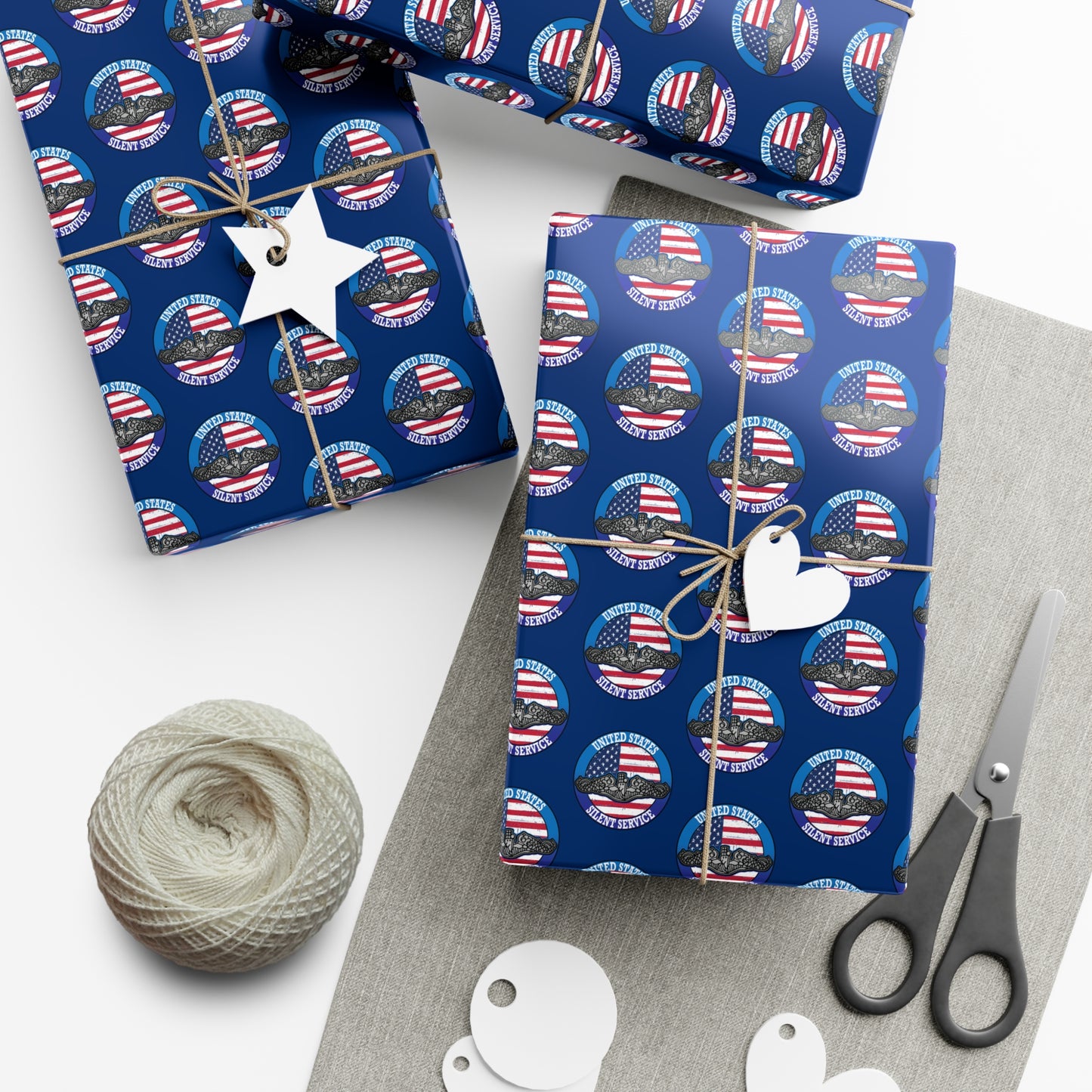 United States Navy Submarine Force Silent Service Silver Dolphins Blue Gift Wrap Papers