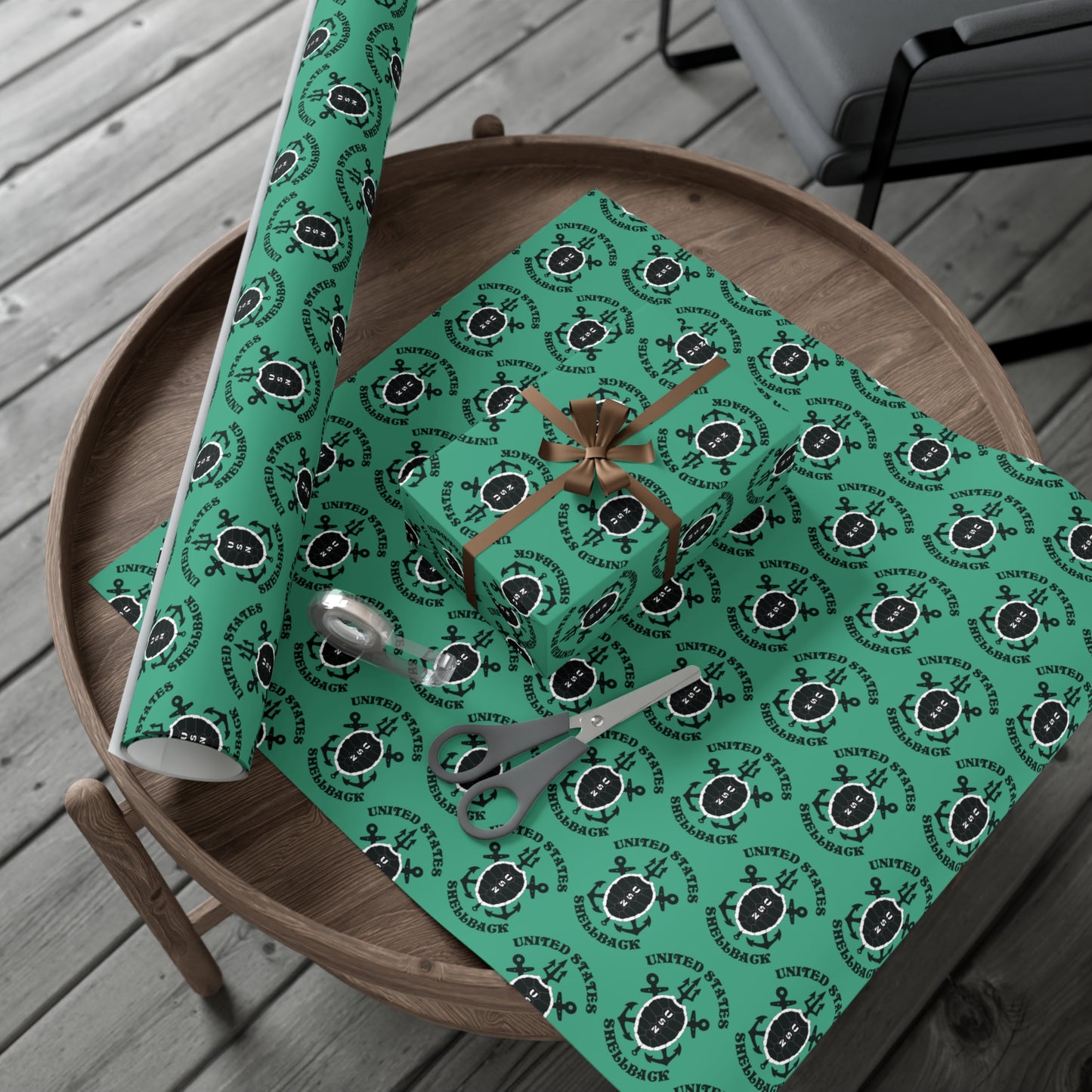 United States Navy Shellback Ancient Order of the Deep Naval Line-crossing Ceremony Black Shell Seafoam Green Gift Wrap Papers