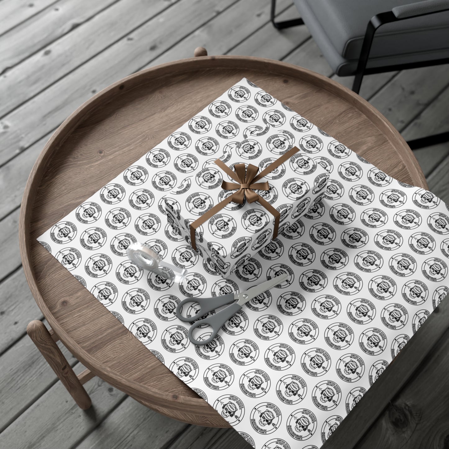 US Navy Submarine Force Silent Service Death From Below Sailor Skull with Dolphins White Gift Wrap Papers