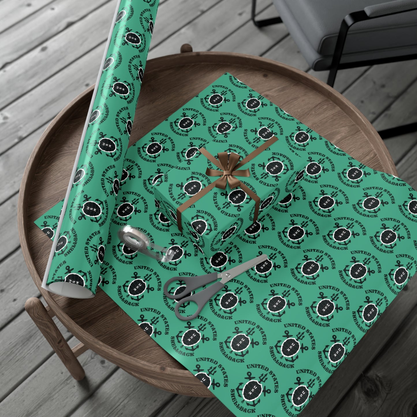 United States Navy Shellback Ancient Order of the Deep Naval Line-crossing Ceremony Black Shell Seafoam Green Gift Wrap Papers
