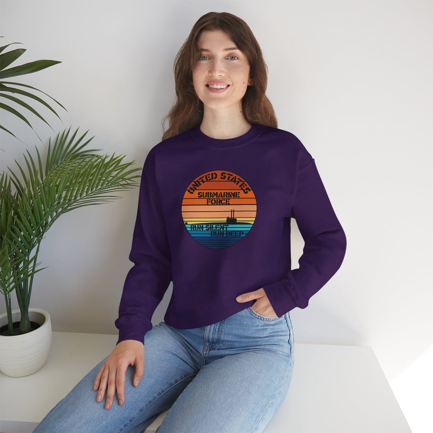 Sunset United States Navy Submarine Force Run Silent Deep Vintage Unisex Heavy Blend™ Crewneck Sweatshirt