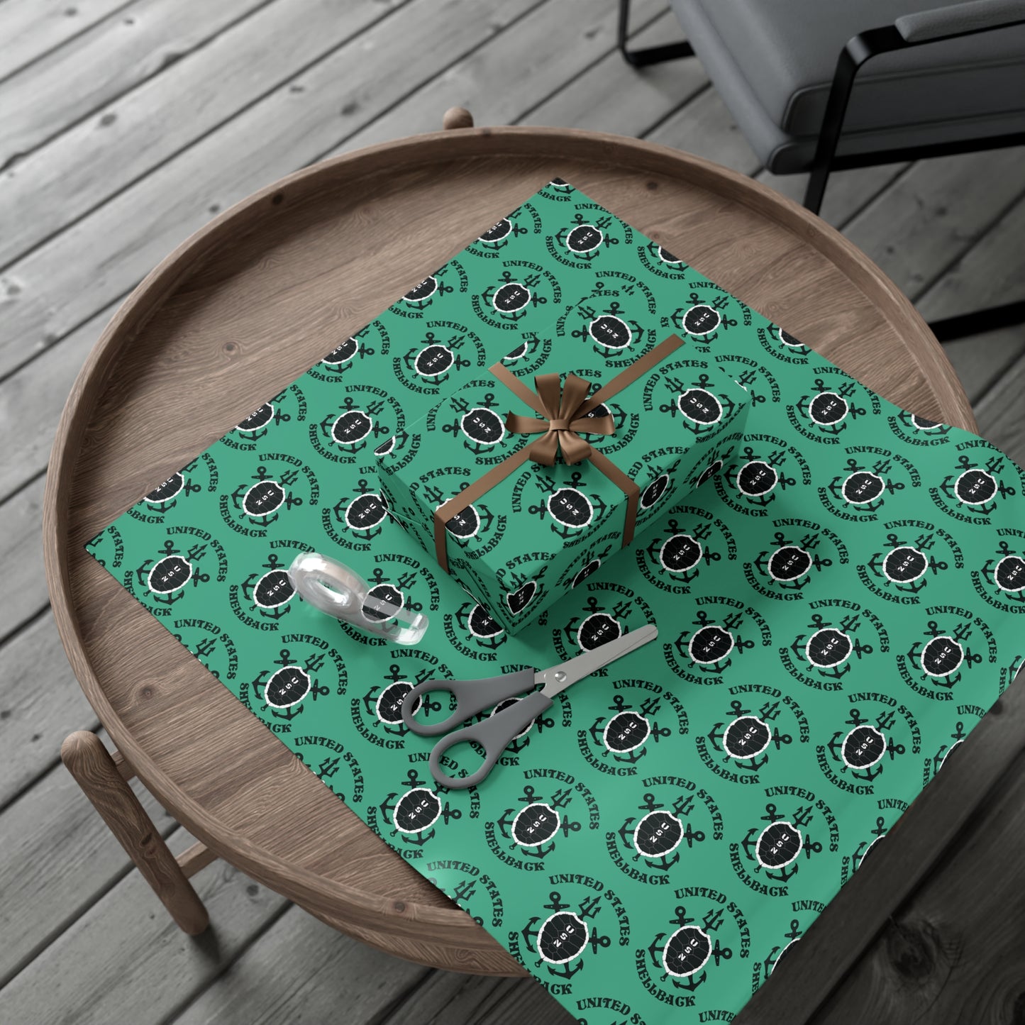 United States Navy Shellback Ancient Order of the Deep Naval Line-crossing Ceremony Black Shell Seafoam Green Gift Wrap Papers