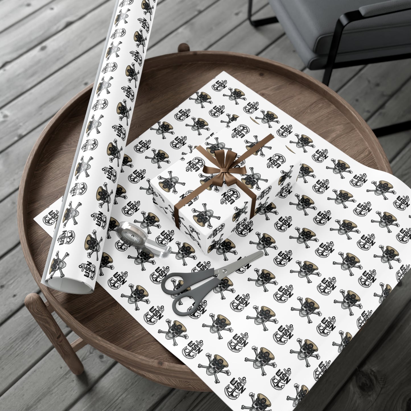 United States Navy Chief Skull & Crossbones with CPO Anchors White Gift Wrap Papers