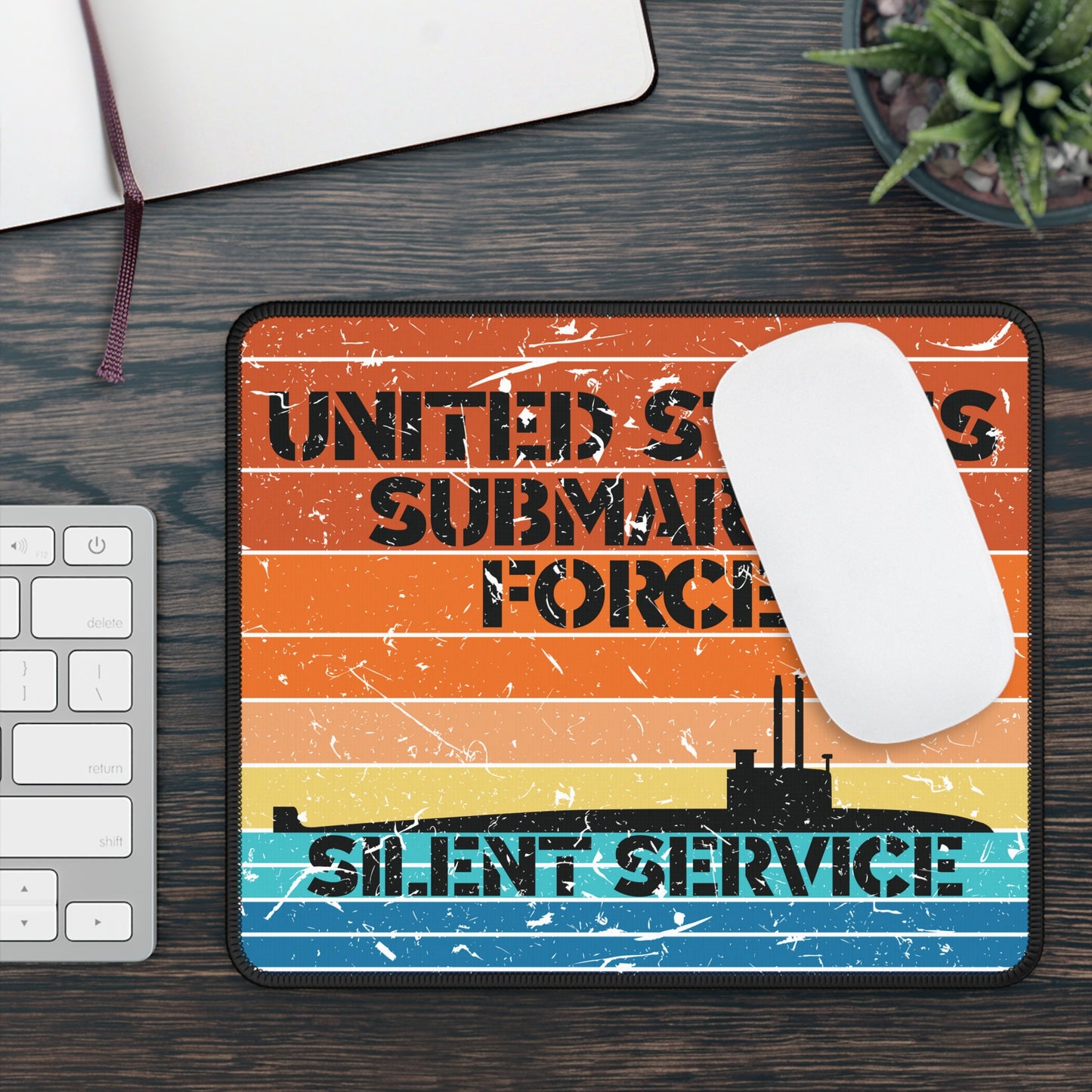 Sunset United States Submarine Force Silent Service Distressed Retro Vintage Gaming Mouse Pad