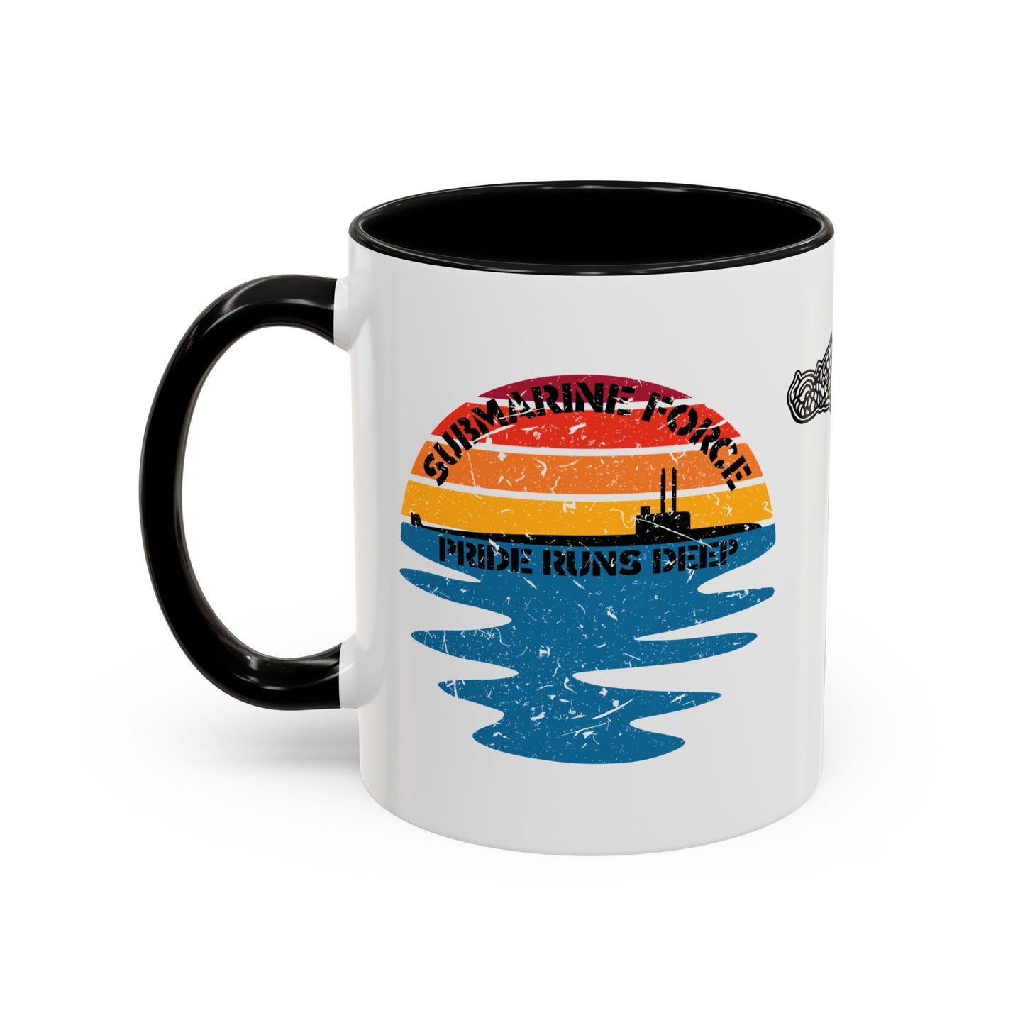 Sunrise United States Navy Submarine Force Pride Runs Deep Distressed Accent Coffee Mugs