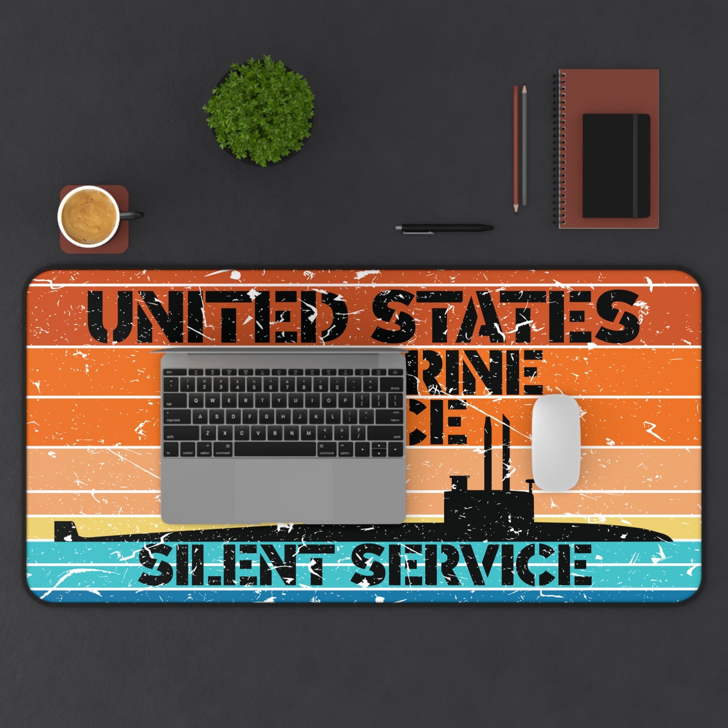 Sunset United States Submarine Force Silent Service Distressed Retro Vintage Desk Mat