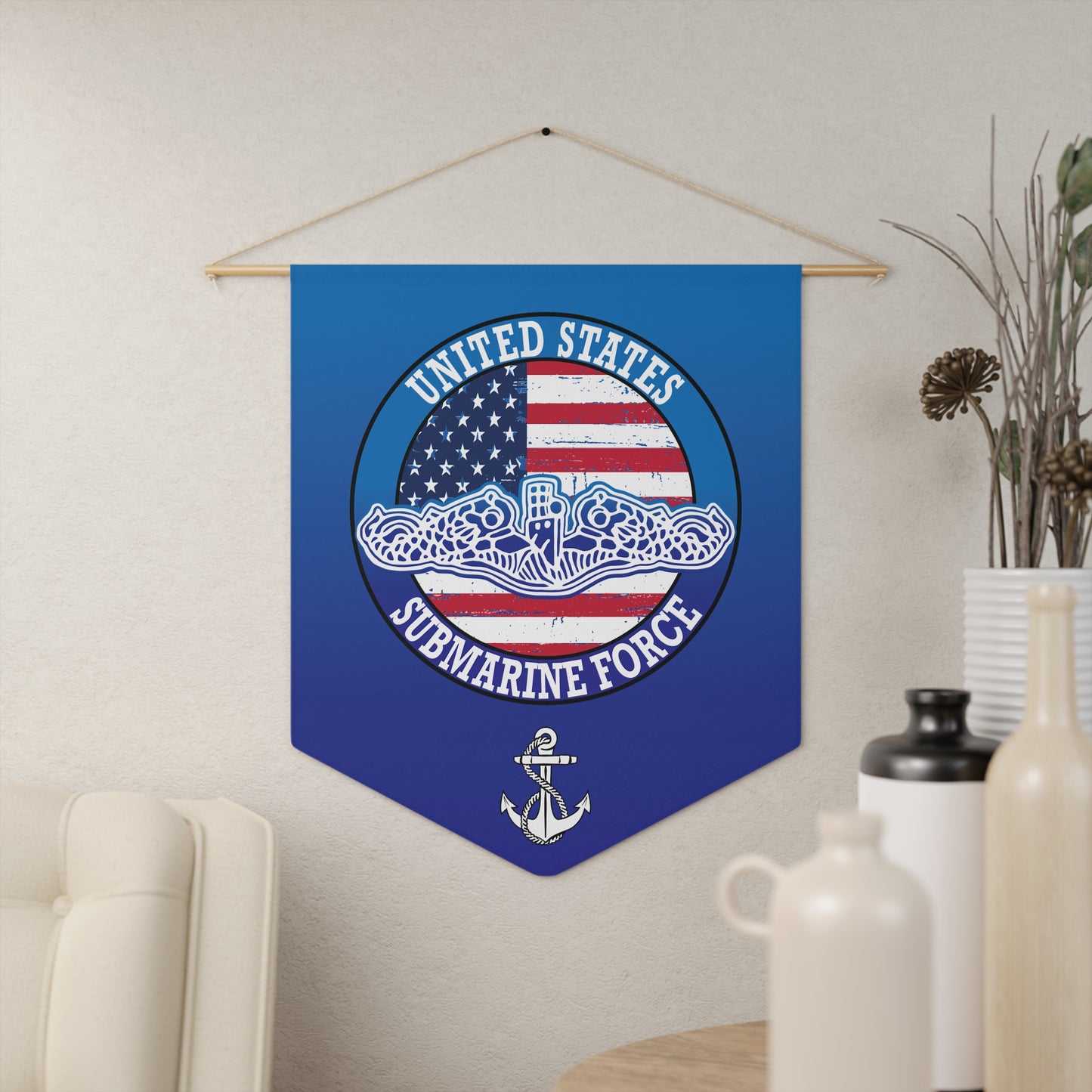 United States Navy Submarine Force Silent Service with White Dolphins on Blue Pennant