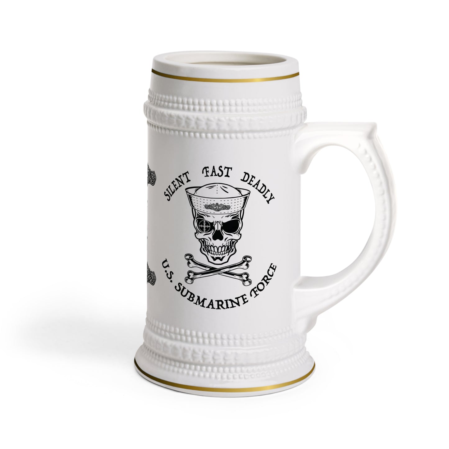 US Navy Submarine Force Skull & Crossbones Sailor Silent Fast Deadly USN Dolphins Drinking Stein Mug