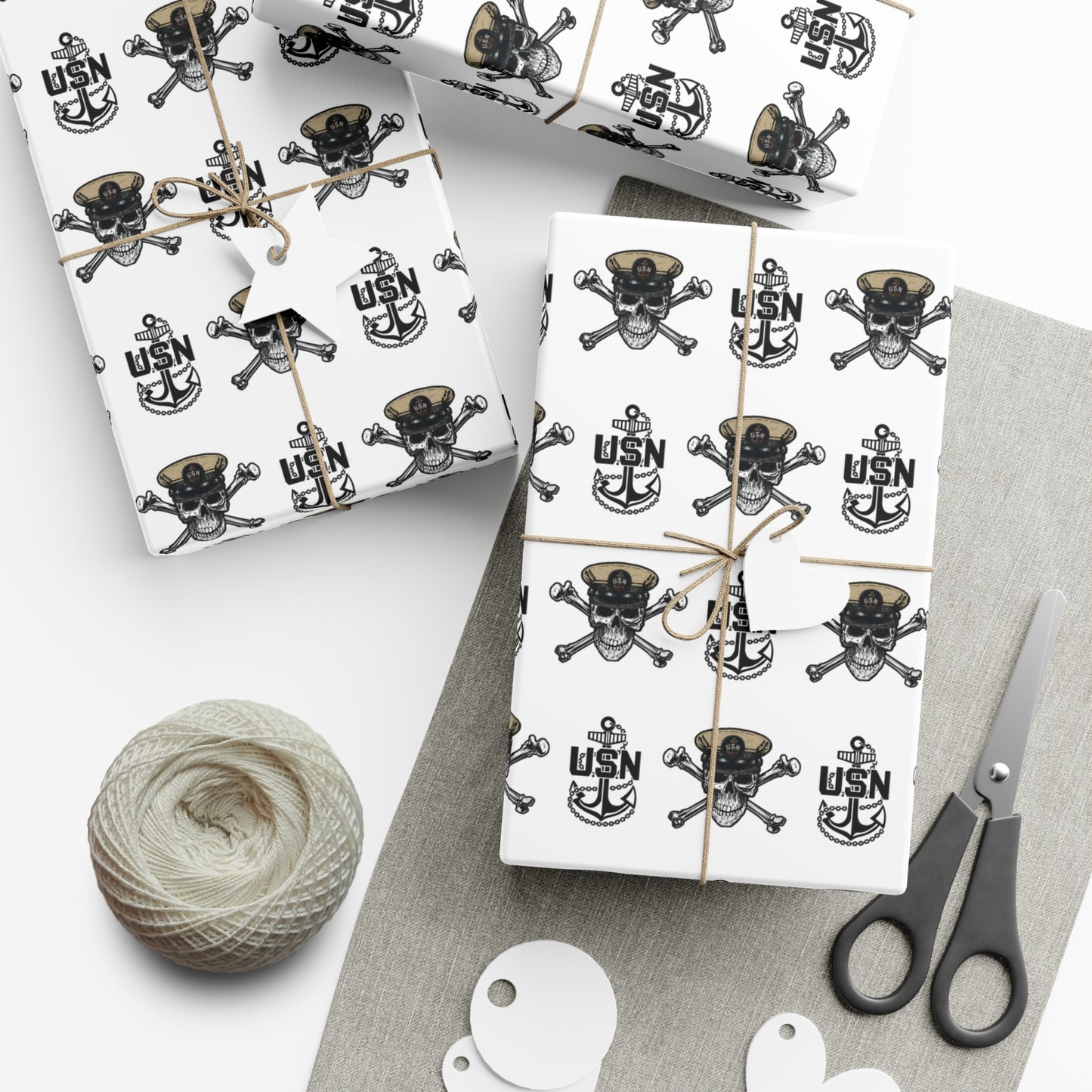 United States Navy Chief Skull & Crossbones with CPO Anchors White Gift Wrap Papers
