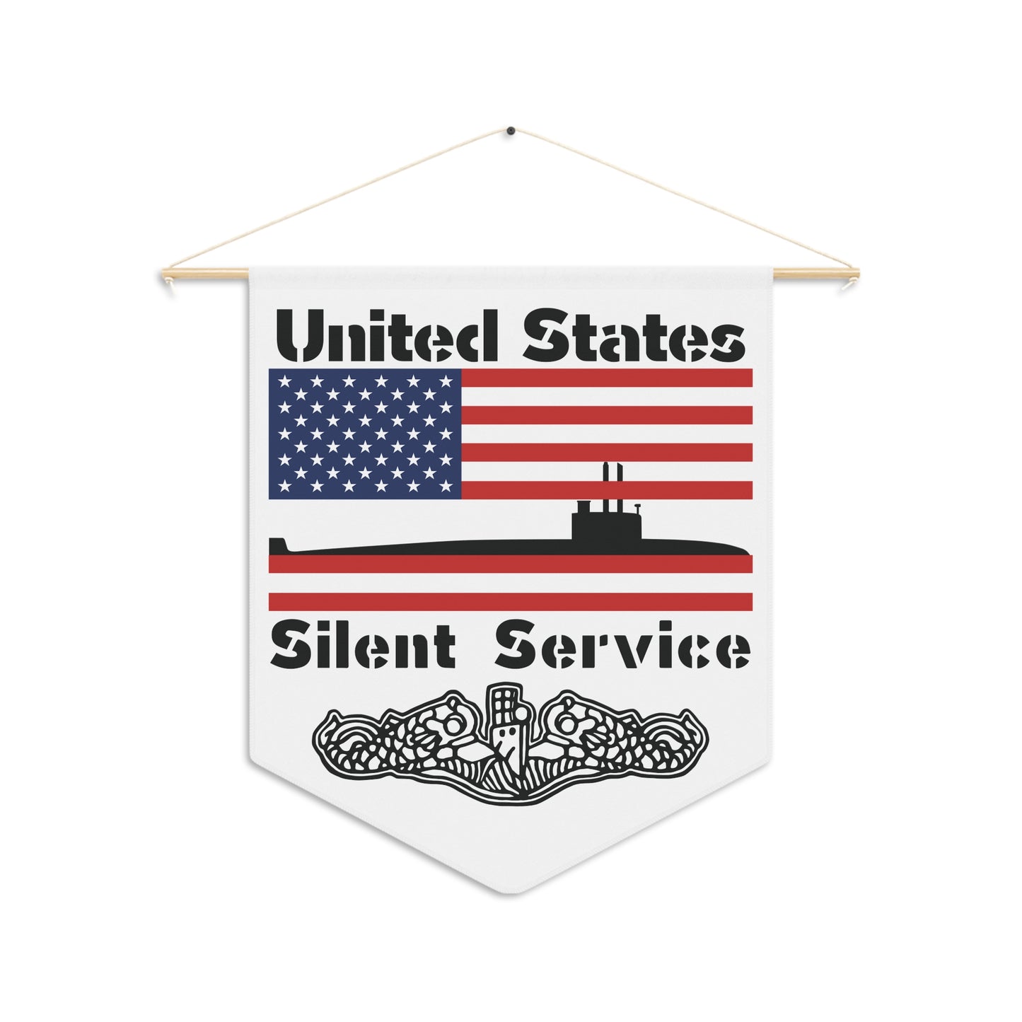 United States Navy Submarine Force Silent Service USA Flag with Dolphins on White Pennant