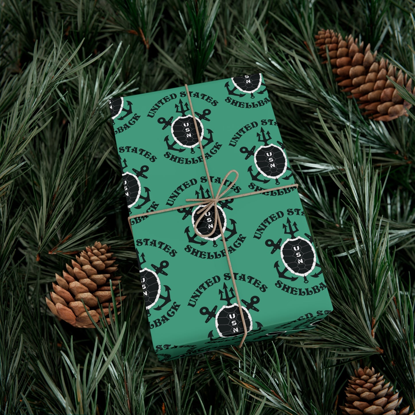 United States Navy Shellback Ancient Order of the Deep Naval Line-crossing Ceremony Black Shell Seafoam Green Gift Wrap Papers