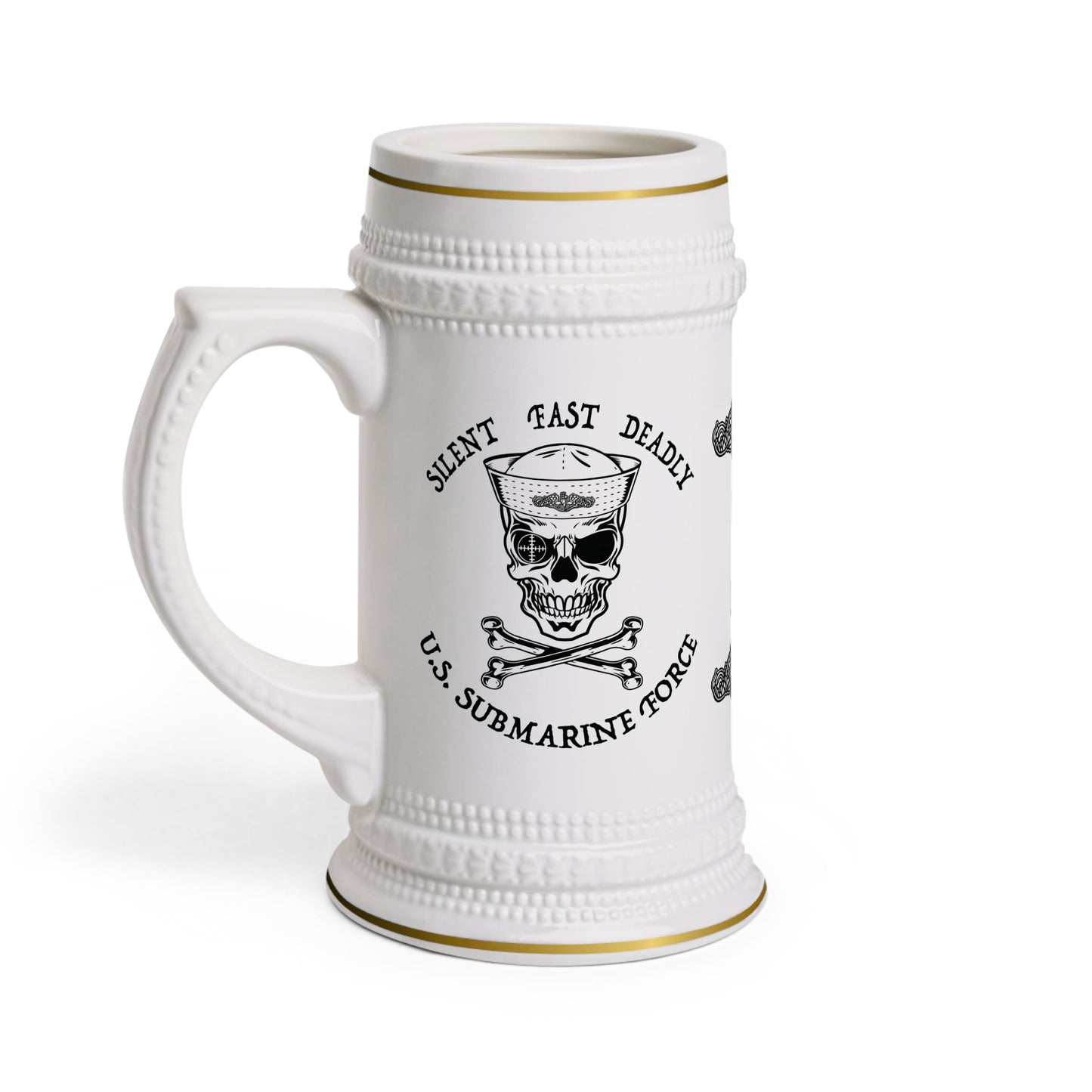 US Navy Submarine Force Skull & Crossbones Sailor Silent Fast Deadly USN Dolphins Drinking Stein Mug