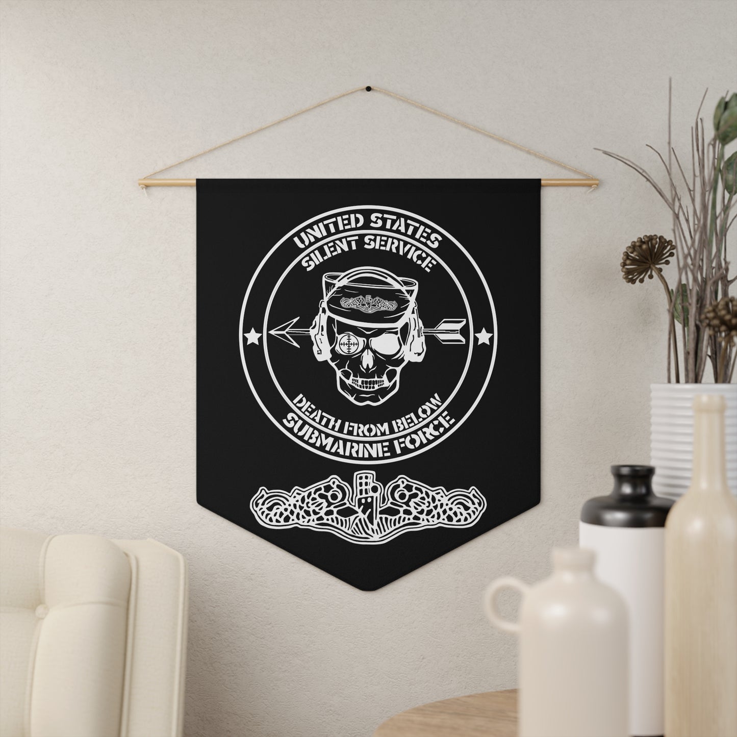 US Navy Submarine Force Silent Service Death From Below with Dolphins on Black Pennant