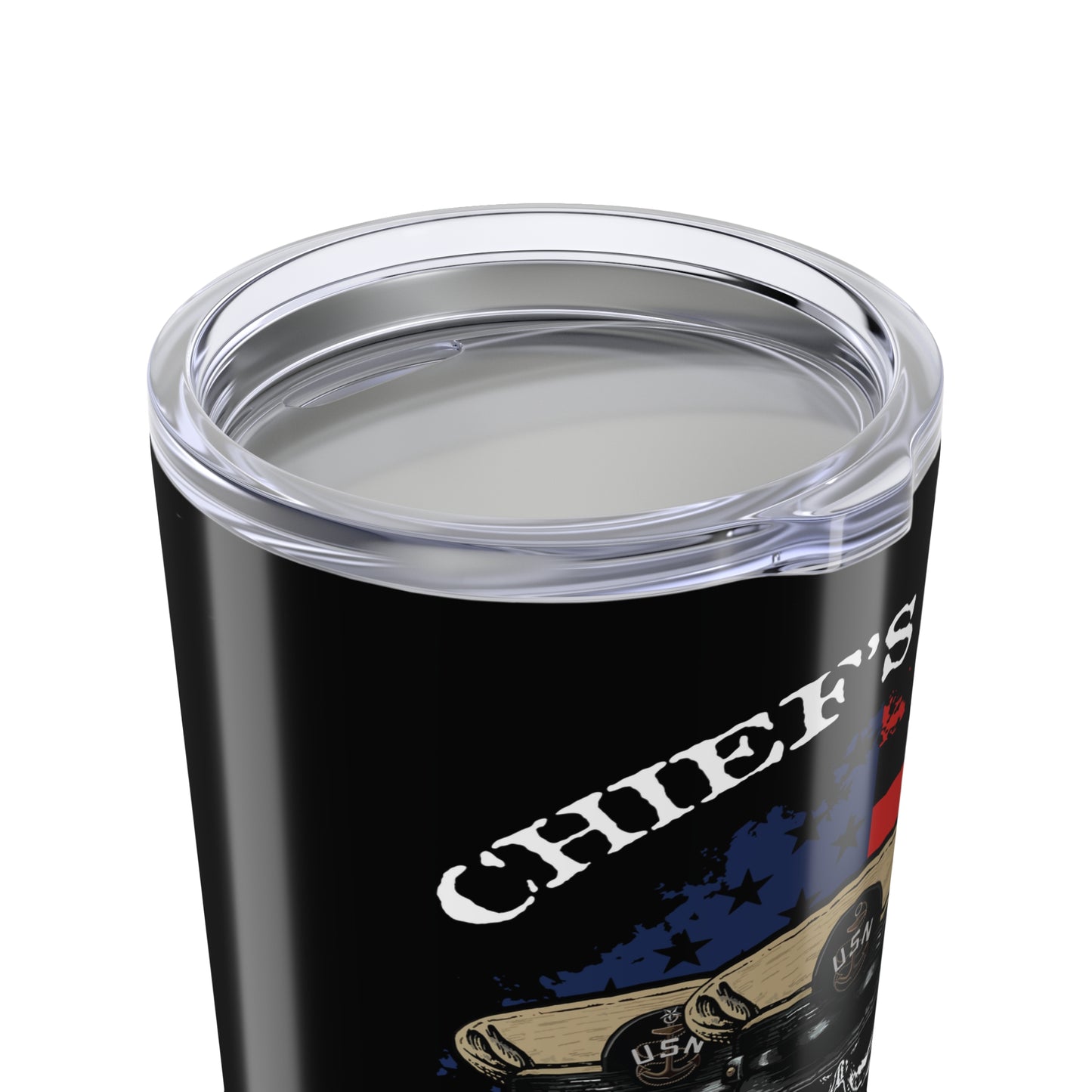 Navy CPO Sailor Skull Crossbones Chief's Mess Anchored Tradition with Distressed US Flag Stainless Steel Tumbler 20oz