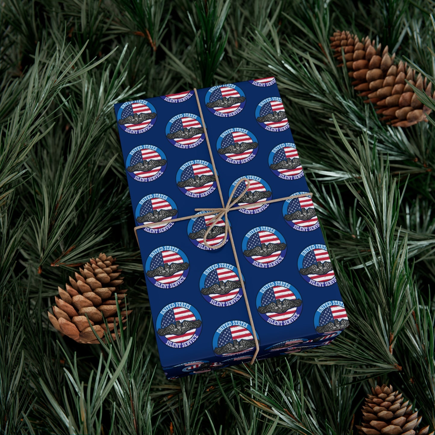 United States Navy Submarine Force Silent Service Silver Dolphins Blue Gift Wrap Papers