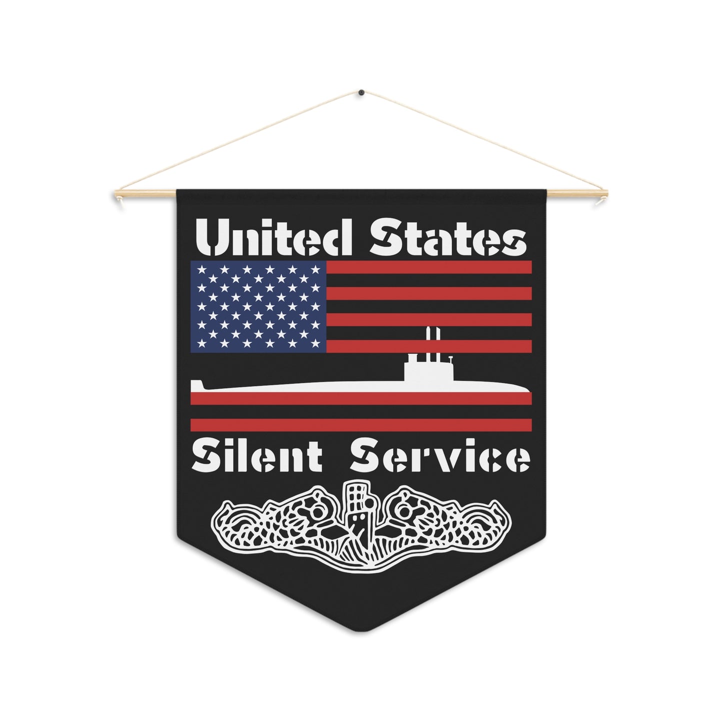 United States Navy Submarine Force Silent Service Flag with Dolphins on Black Pennant