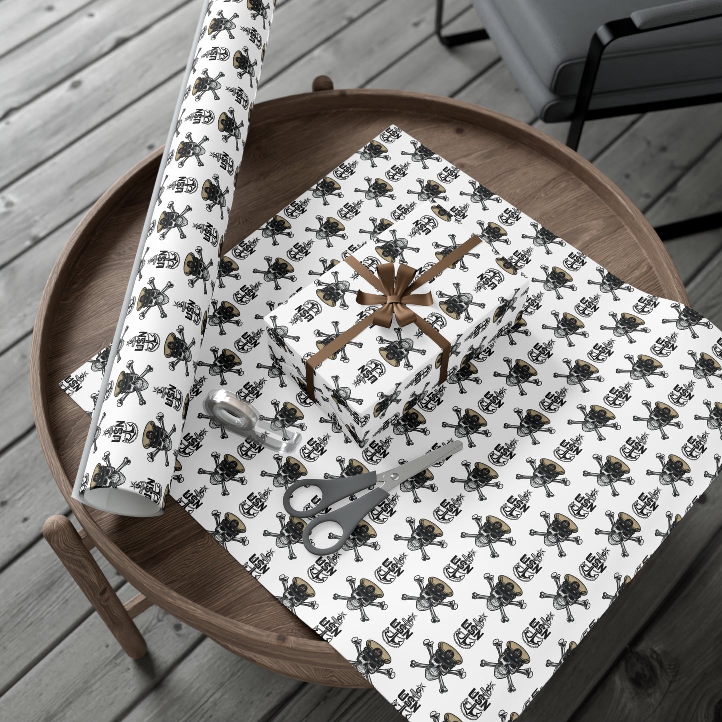 United States Navy Senior Chief Skull & Crossbones with SCPO Anchors White Gift Wrap Papers