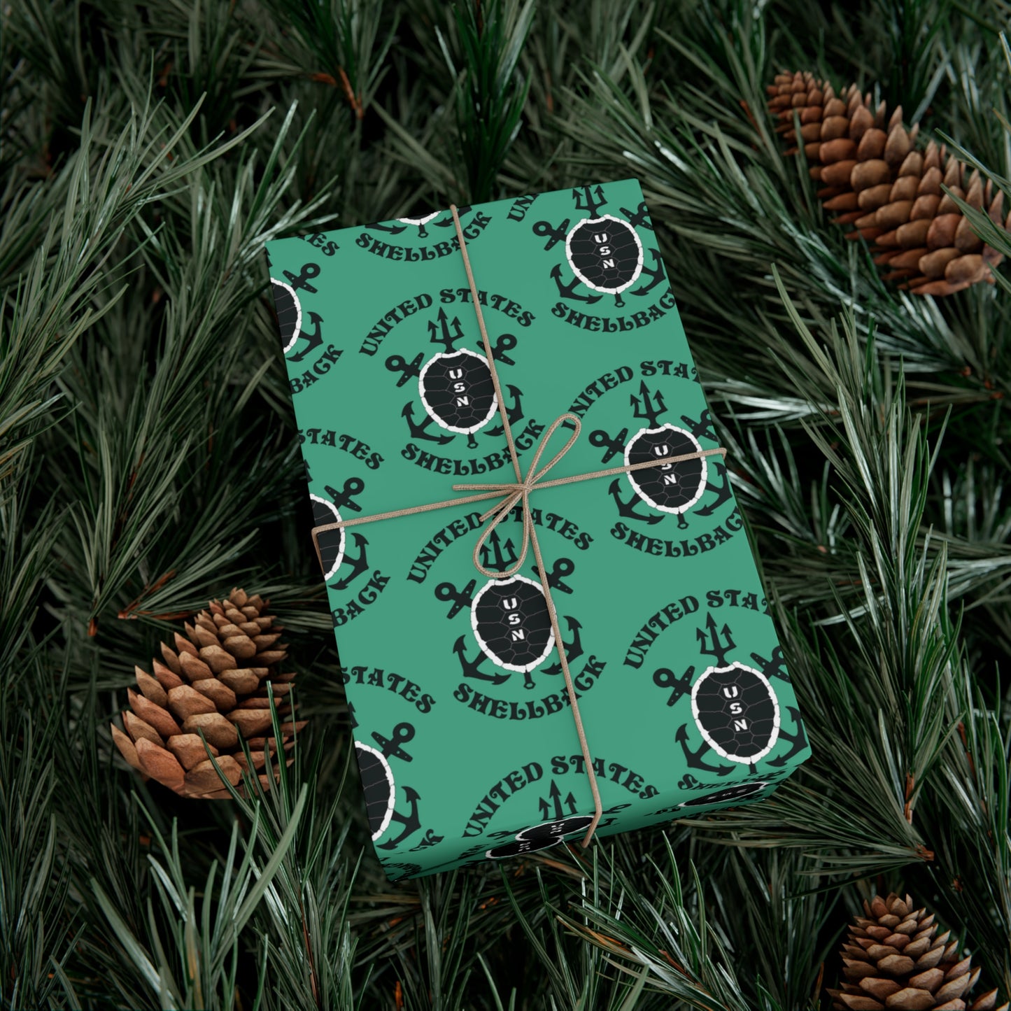 United States Navy Shellback Ancient Order of the Deep Naval Line-crossing Ceremony Black Shell Seafoam Green Gift Wrap Papers