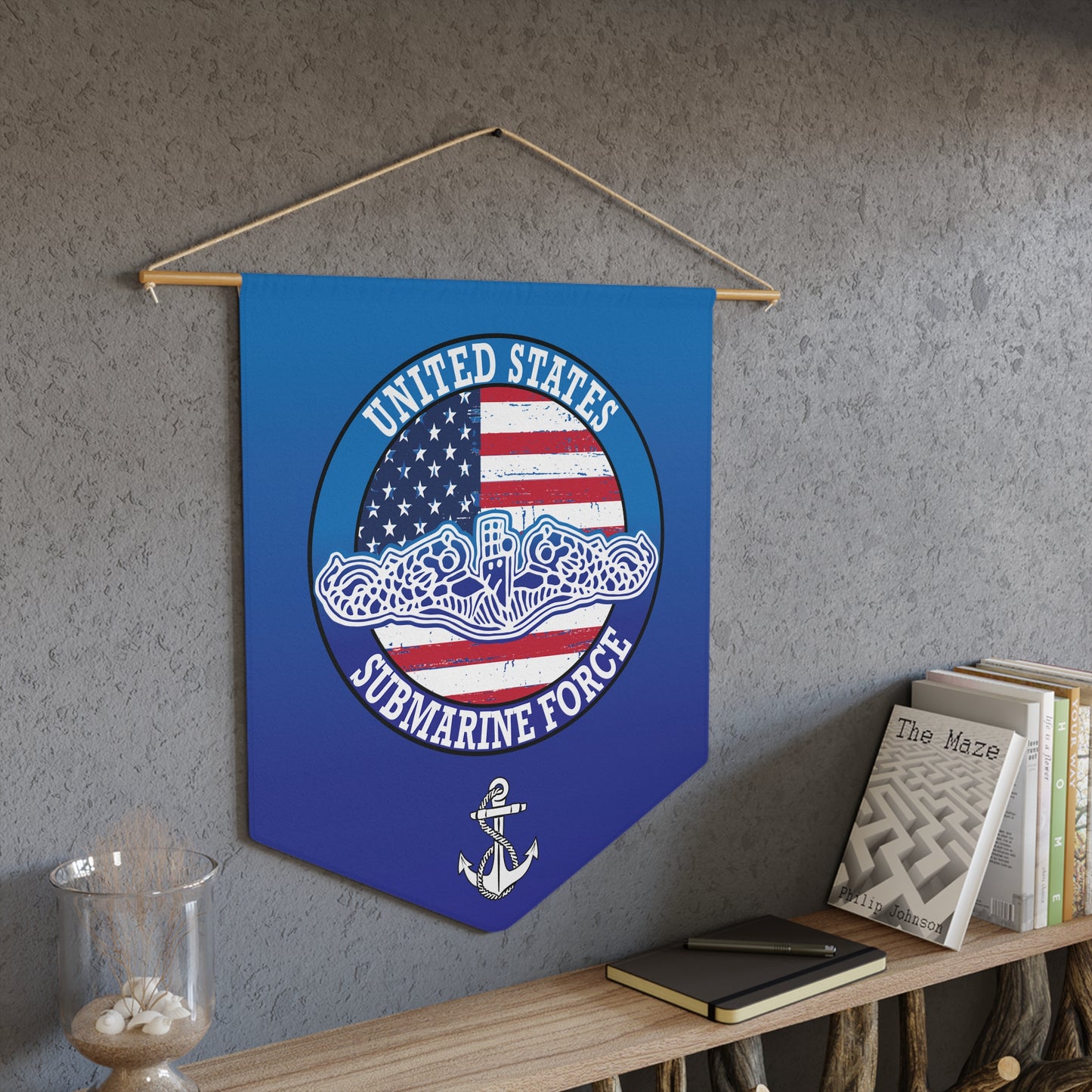 United States Navy Submarine Force Silent Service with White Dolphins on Blue Pennant