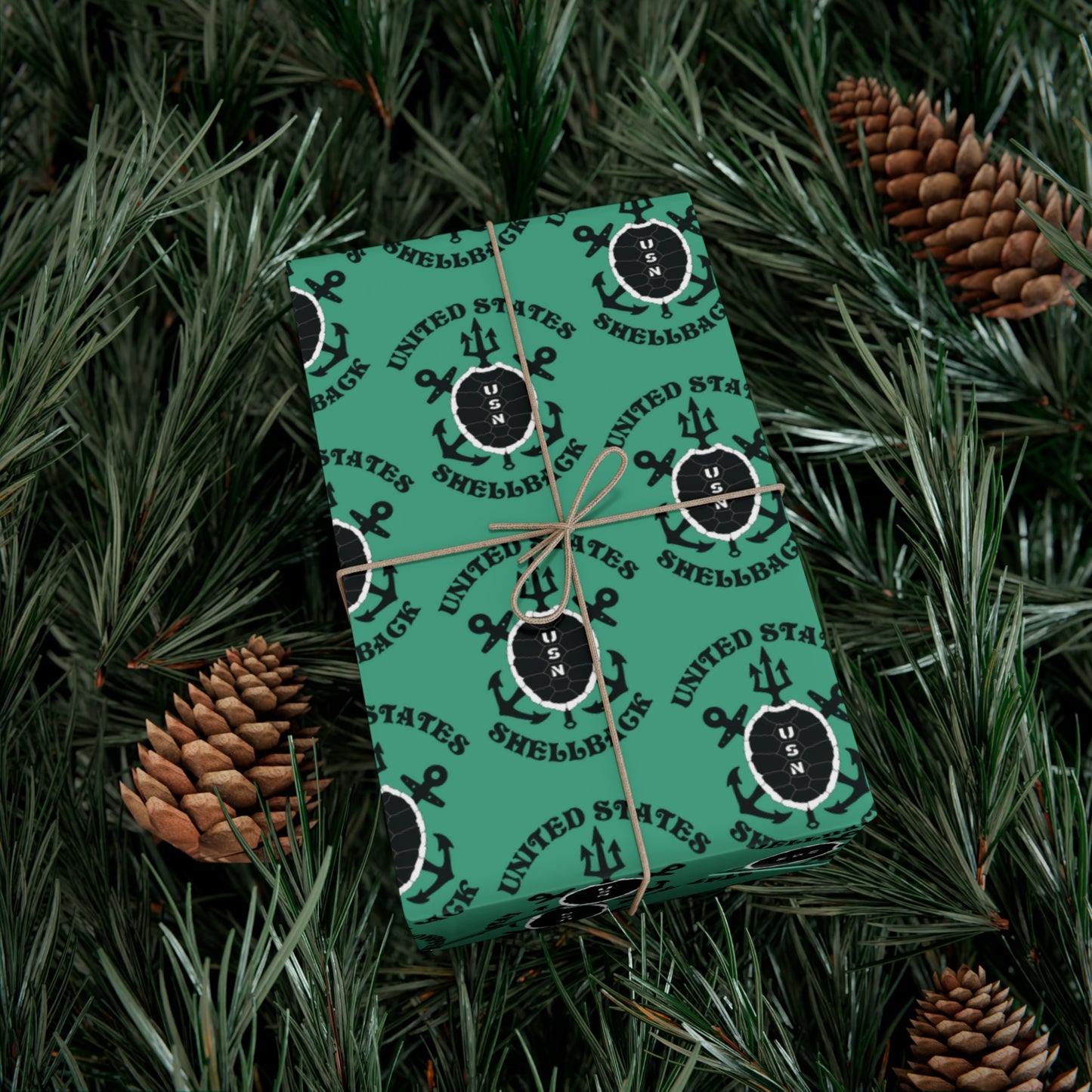 United States Navy Shellback Ancient Order of the Deep Naval Line-crossing Ceremony Black Shell Seafoam Green Gift Wrap Papers