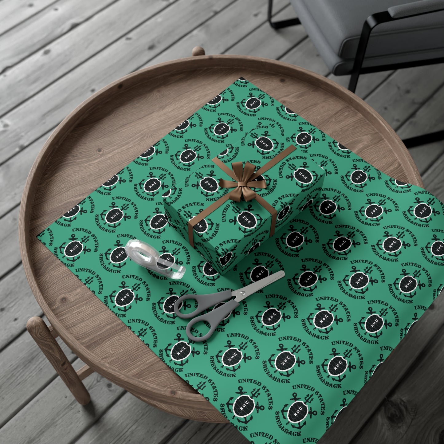 United States Navy Shellback Ancient Order of the Deep Naval Line-crossing Ceremony Black Shell Seafoam Green Gift Wrap Papers