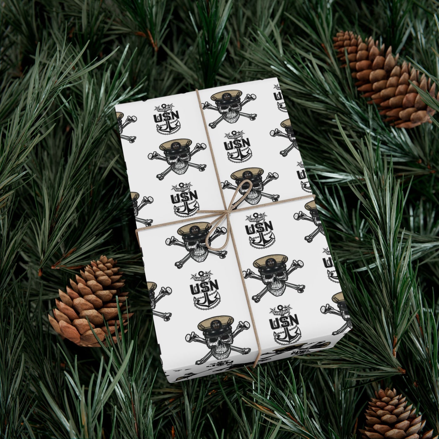 US Navy MCPO Master Chief Skull & Crossbones with Anchors White Gift Wrap Papers