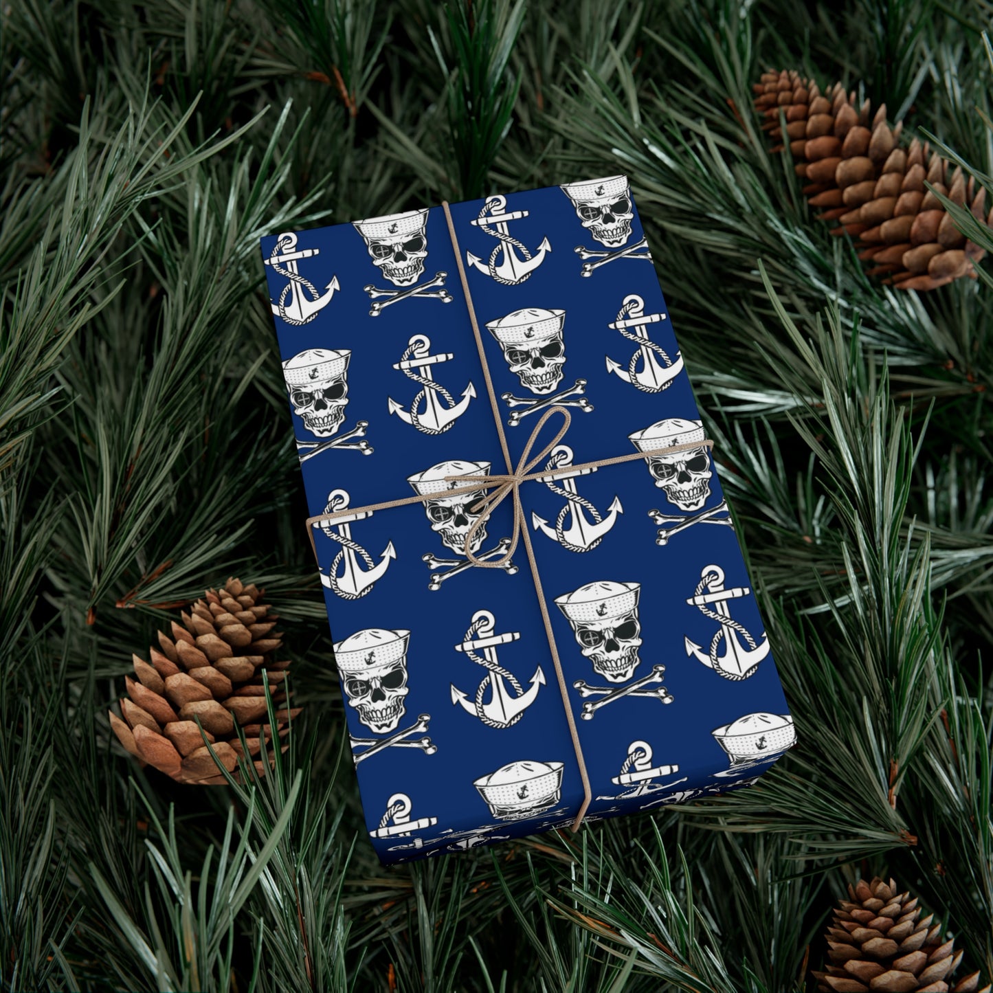 US Navy Sailor Skull Crossbones and Anchors Blue Gift Wrap Papers