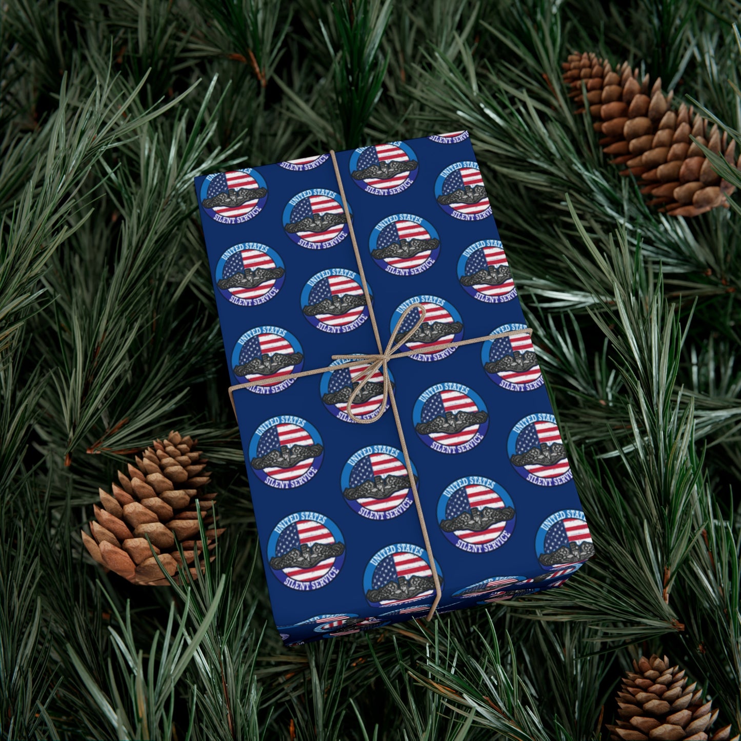 United States Navy Submarine Force Silent Service Silver Dolphins Blue Gift Wrap Papers