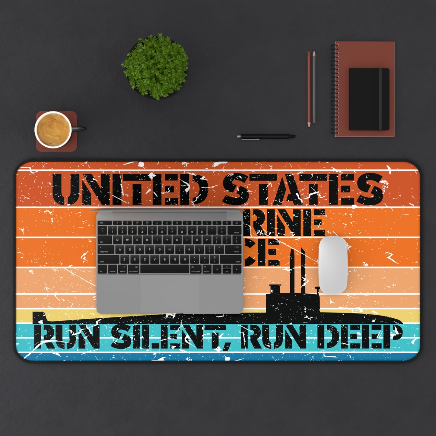 Sunset United States Submarine Force Run Silent Run Deep Distressed Retro Vintage Desk Mat