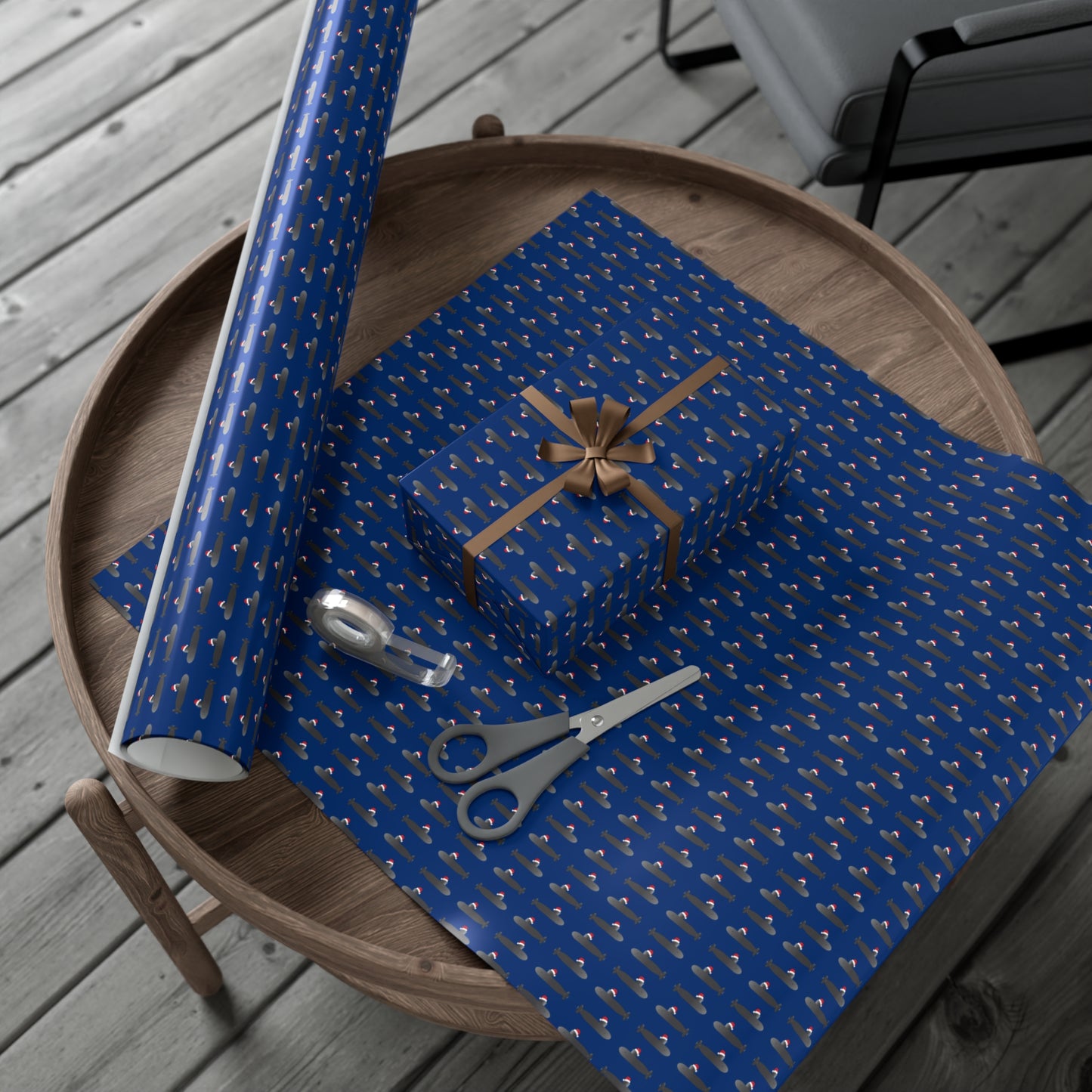 United States Navy Submarine Force Santa Hat on Gray Mini Submarines Blue Gift Wrap Papers