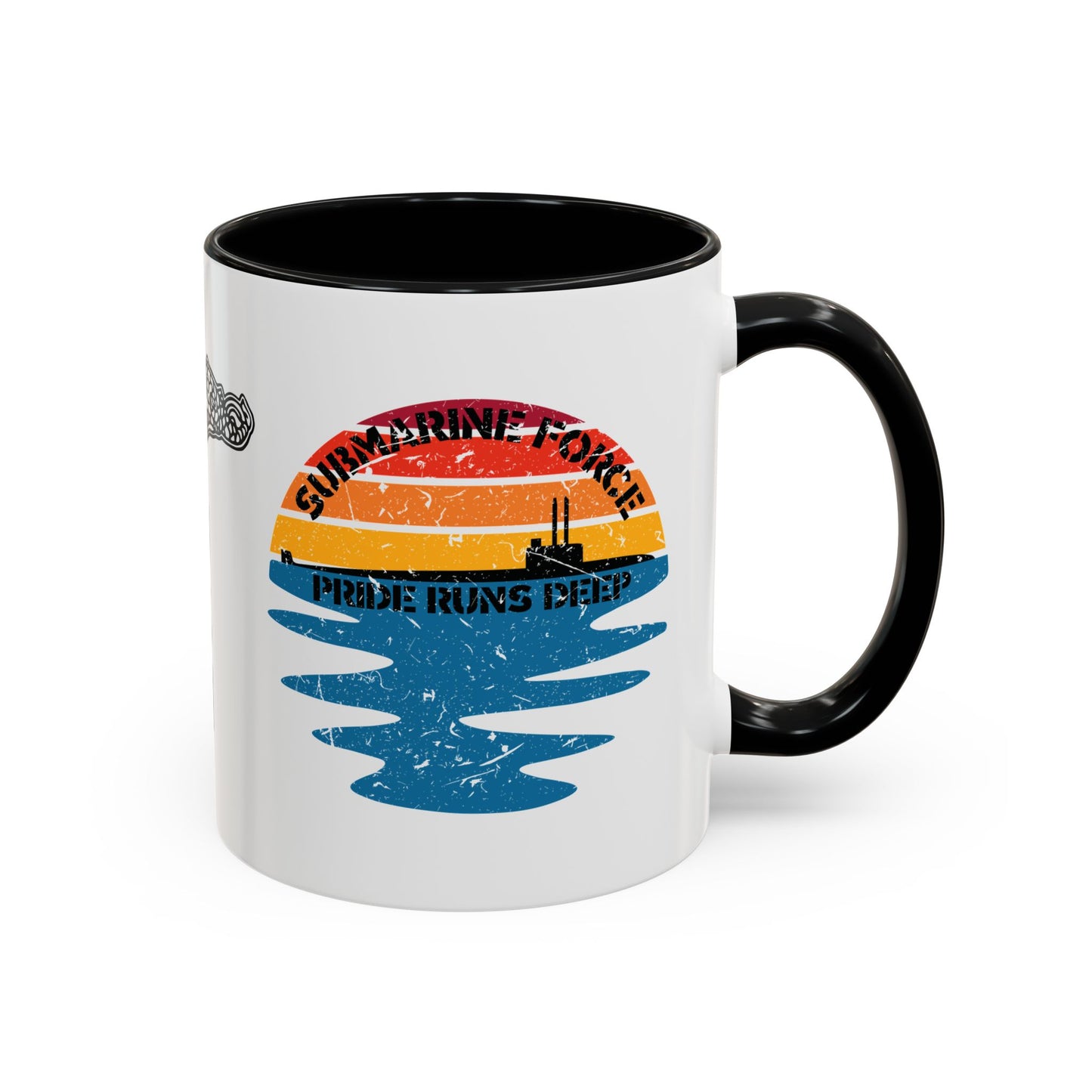 Sunrise United States Navy Submarine Force Pride Runs Deep Distressed Accent Coffee Mugs