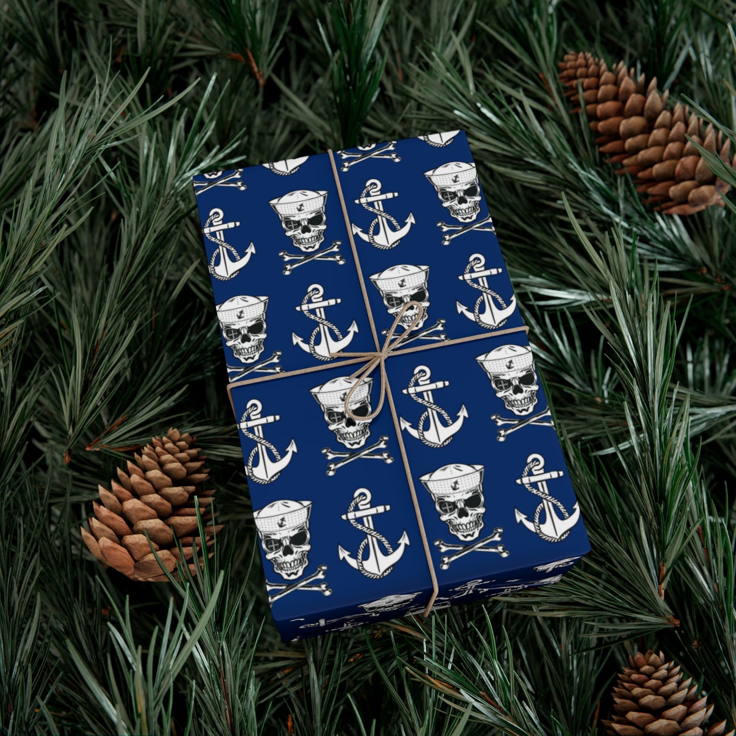 US Navy Sailor Skull Crossbones and Anchors Blue Gift Wrap Papers