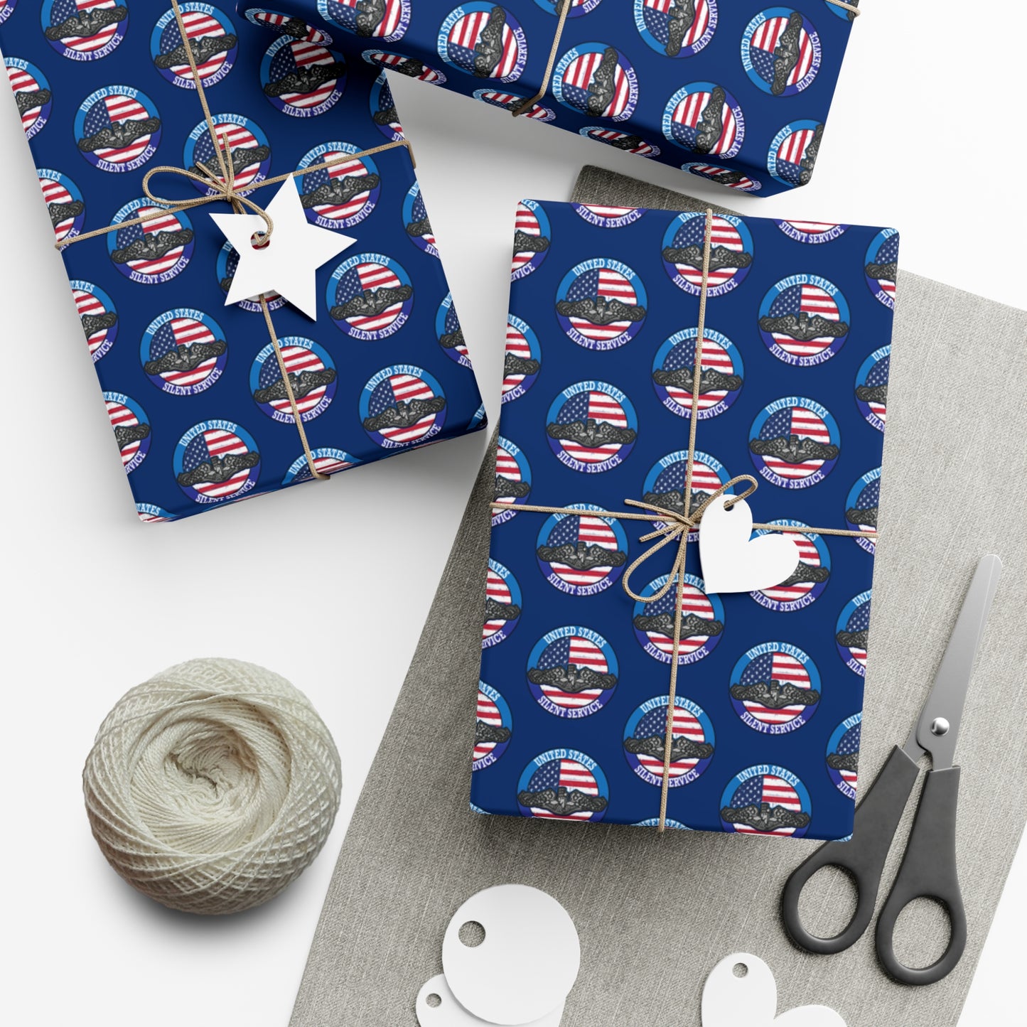 United States Navy Submarine Force Silent Service Silver Dolphins Blue Gift Wrap Papers