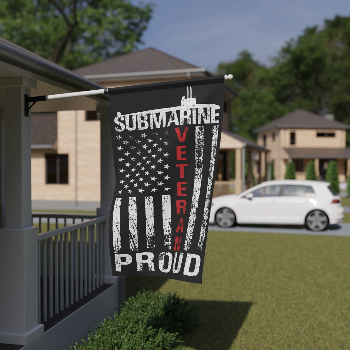 Navy Submarine Veteran Proud Distressed White United States of America Flag House Banner