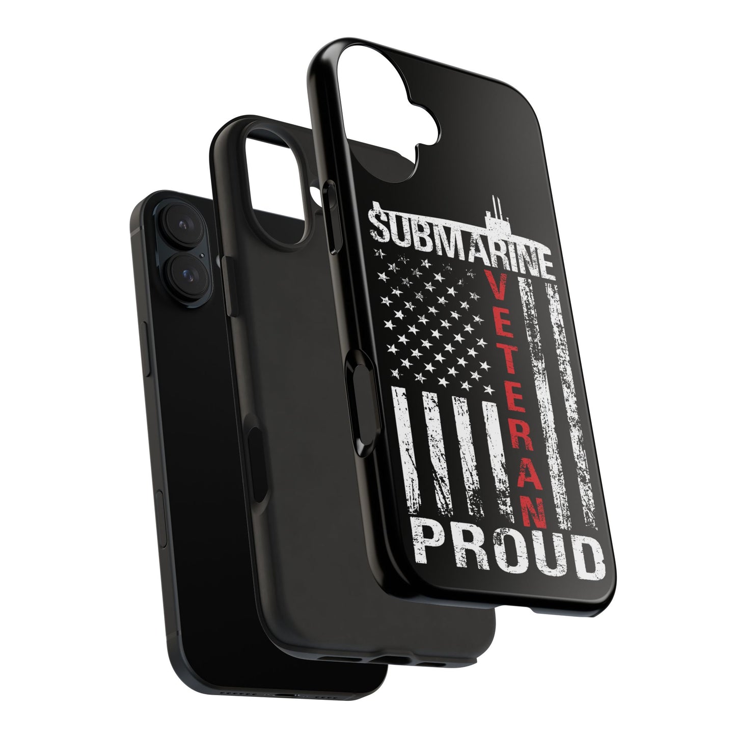 U.S. Submarine Veteran Proud Distressed White USA Flag Black Tough iPhone Case