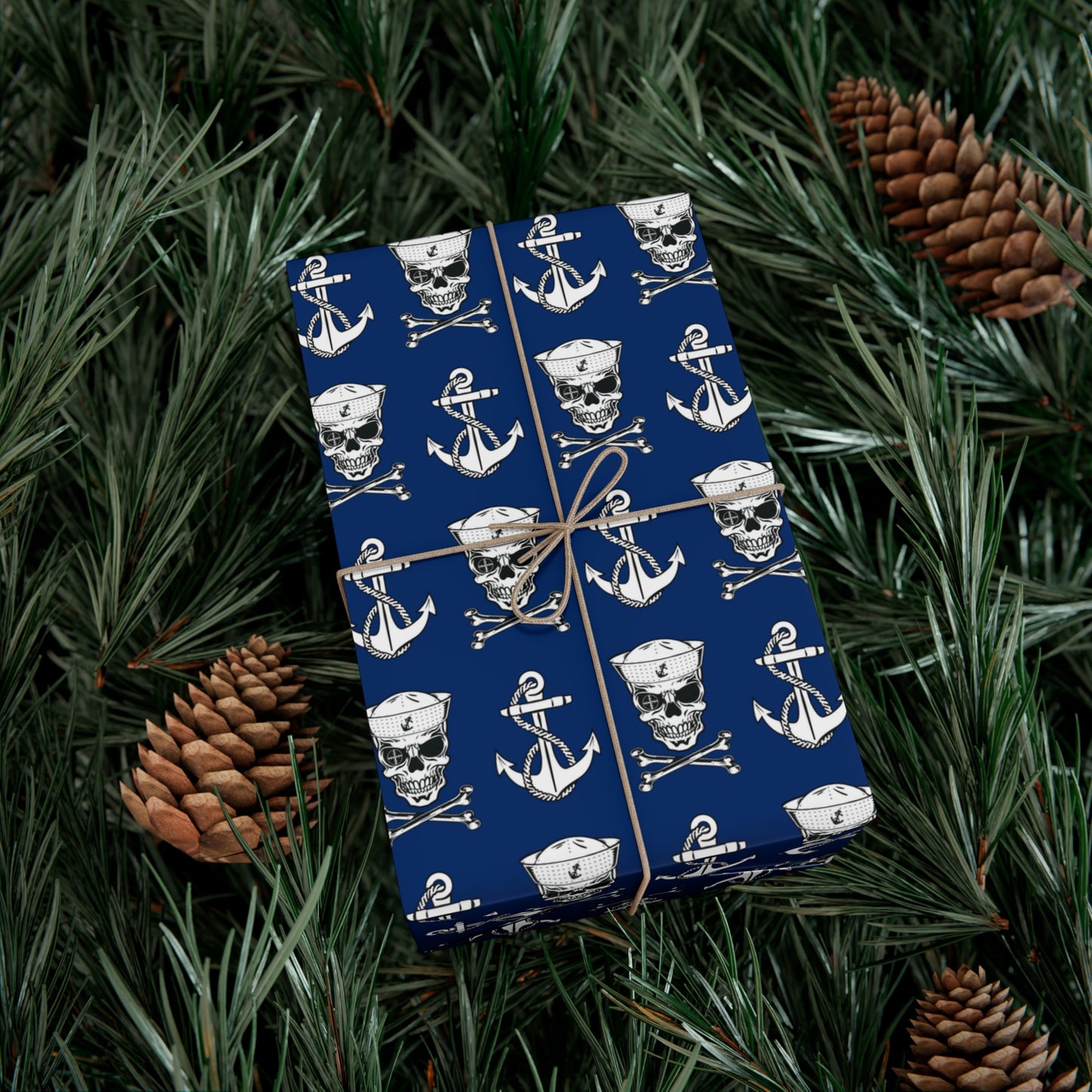US Navy Sailor Skull Crossbones and Anchors Blue Gift Wrap Papers