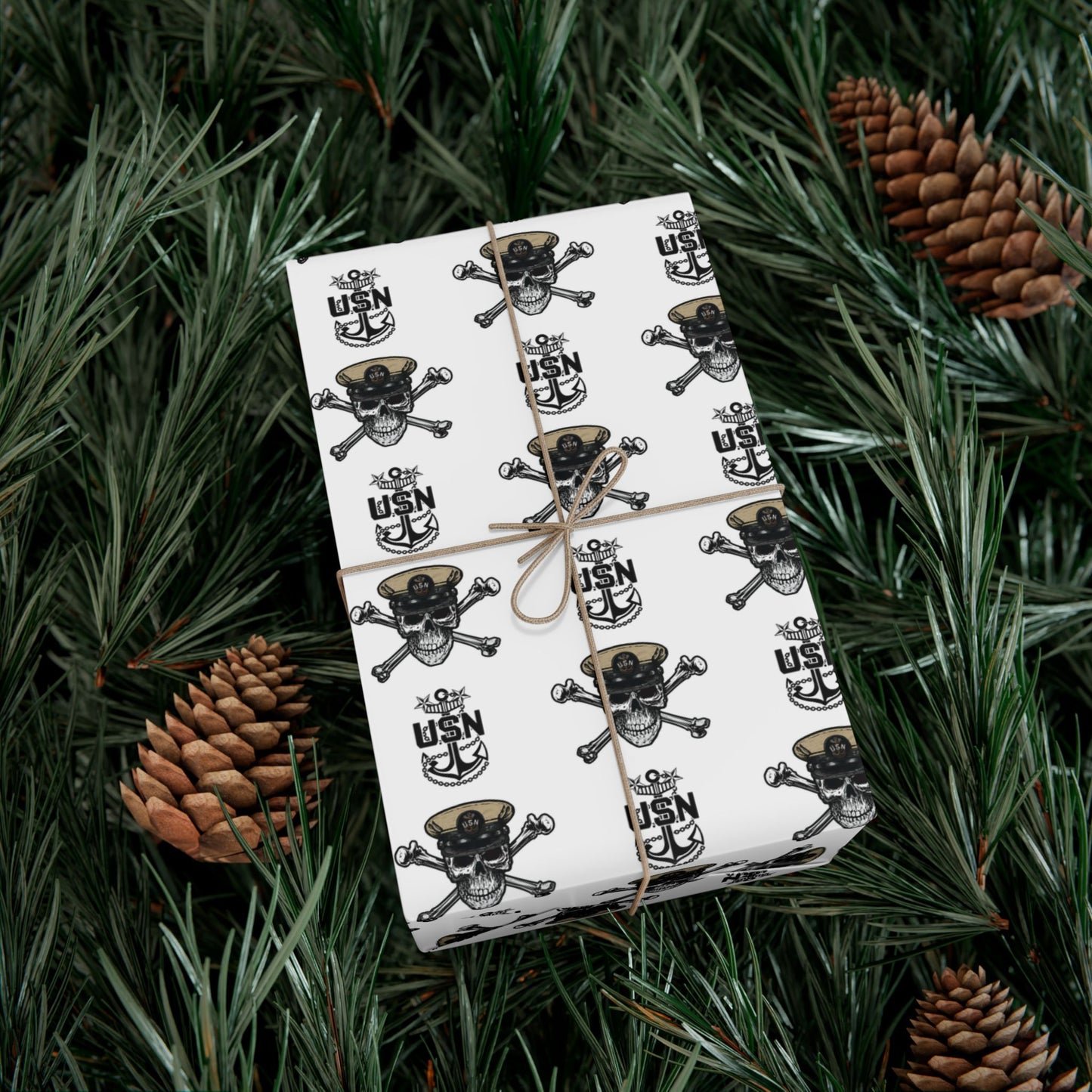 US Navy Master Chief Petty Officer Skull & Crossbones with MCPO Anchors White Gift Wrap Papers